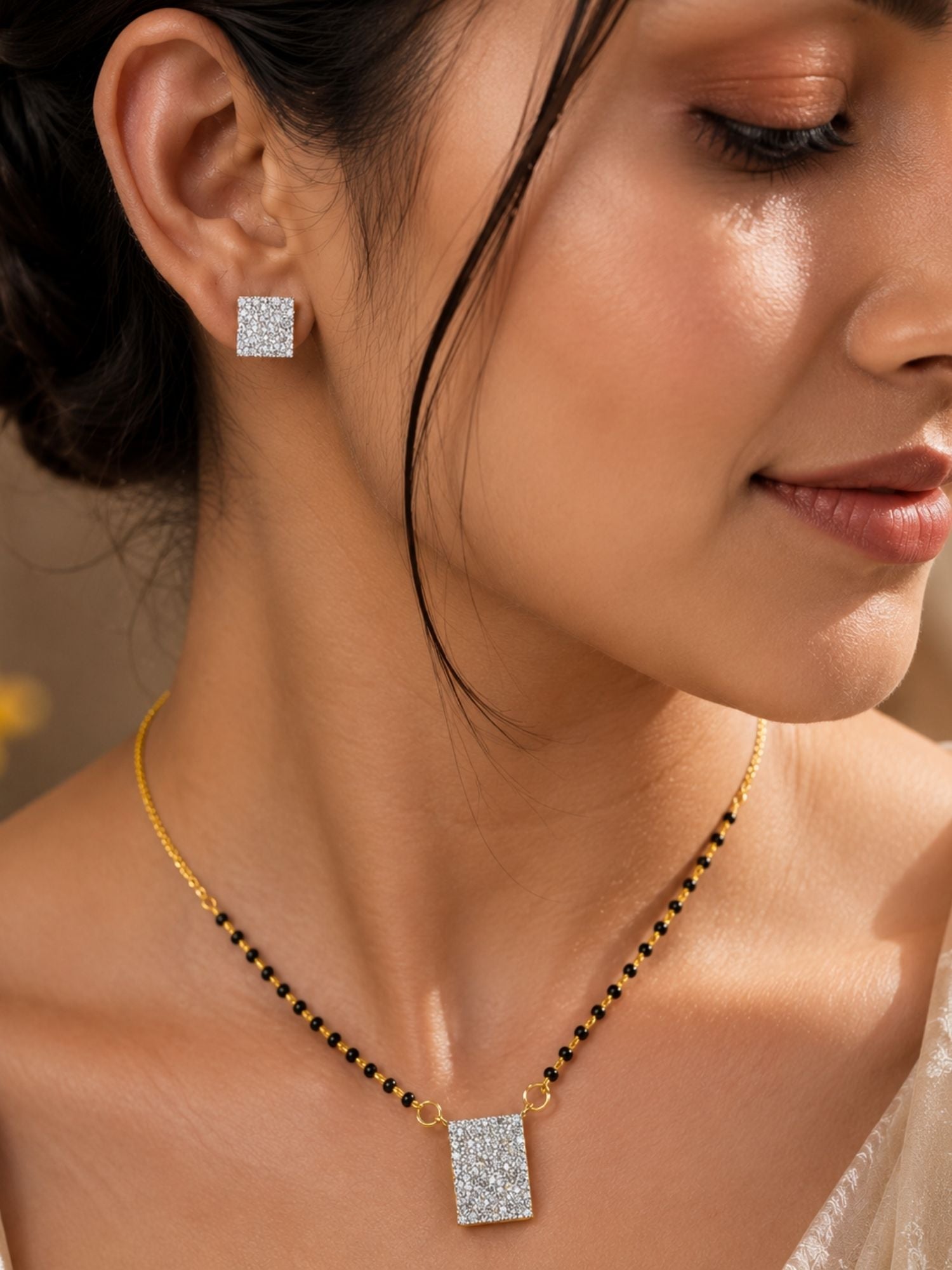 Square Mangalsutra Set in Gold Plating – Party Wear | Abdesigns