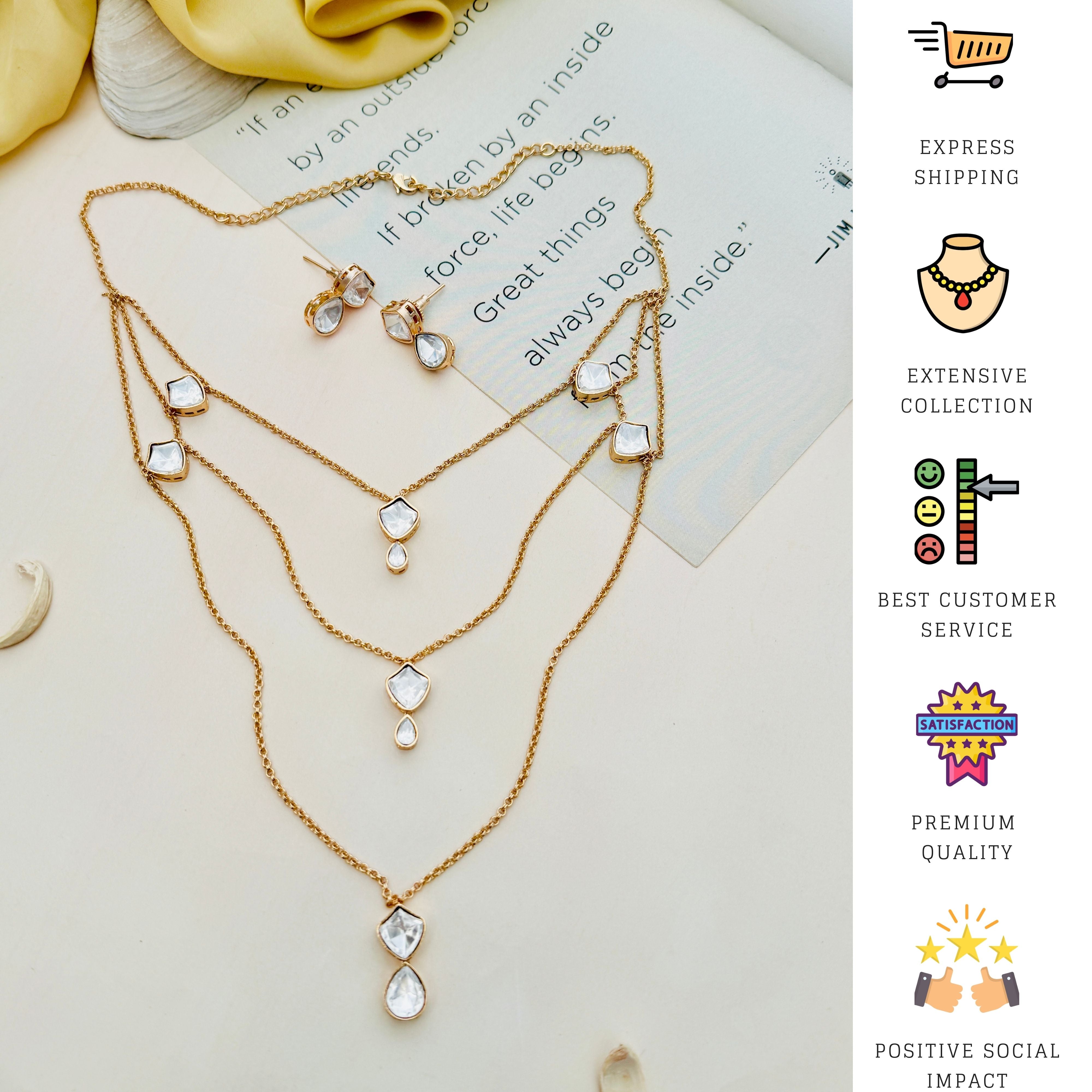 Statement Gold Plated Polki Pendant Chain