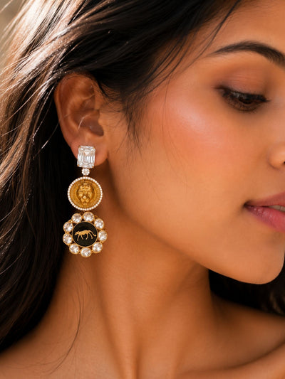 Statement Lion Tiger CZ Drop Earrings in Gold Plating | Abdesigns