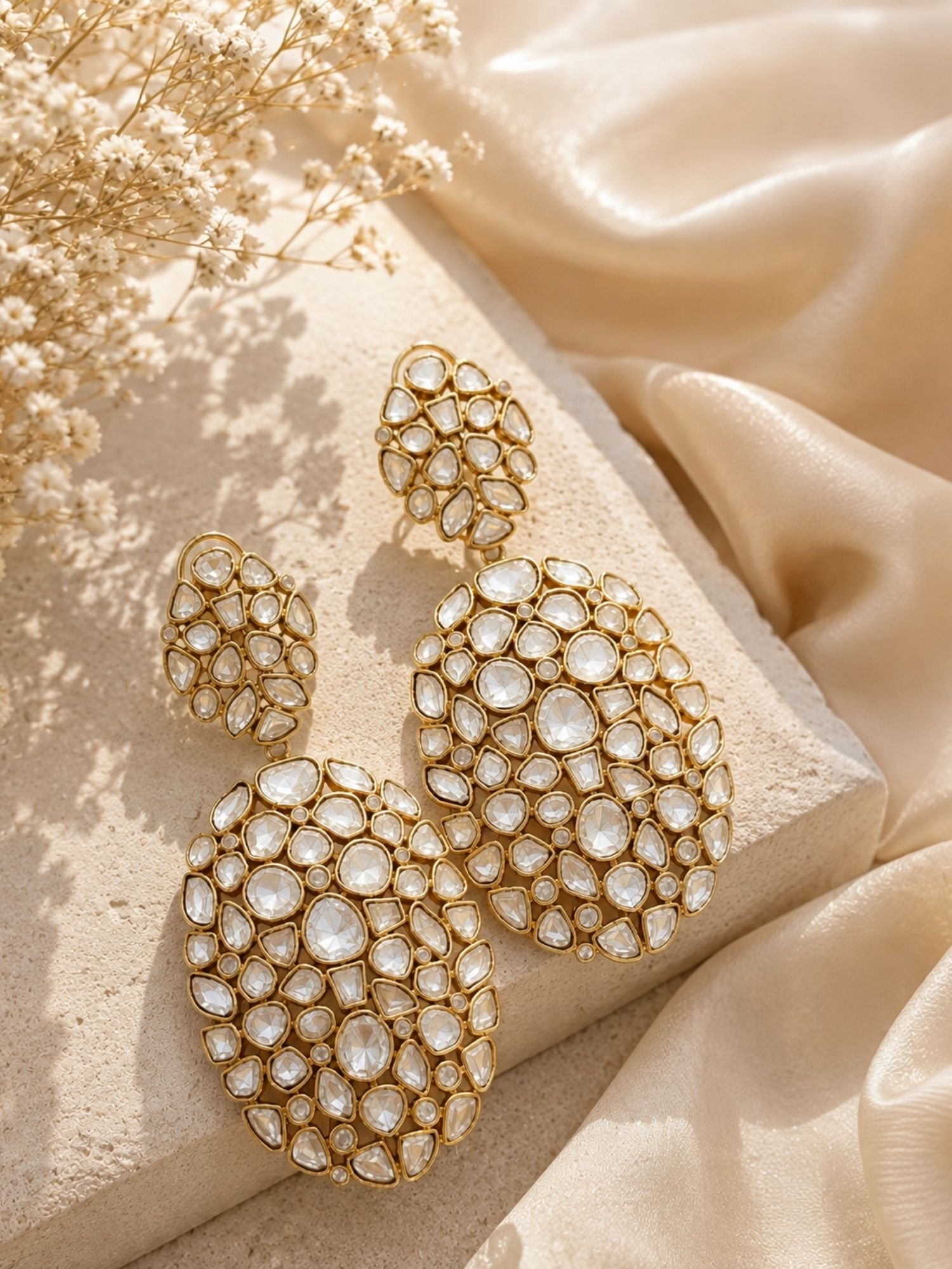 Women gold statement polki earrings