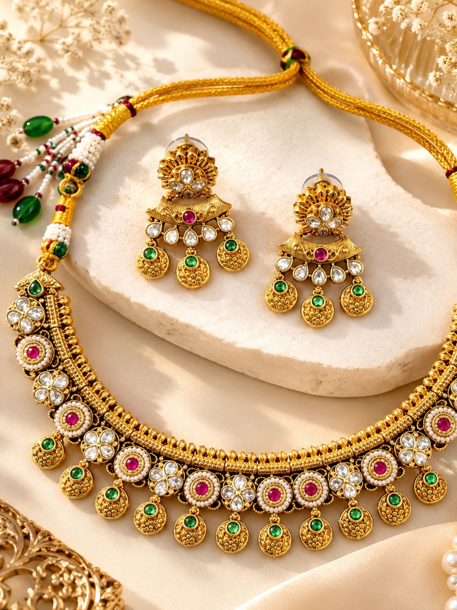 Floral Choker Necklace Set in Gold Plating – Bridal | Abdesigns