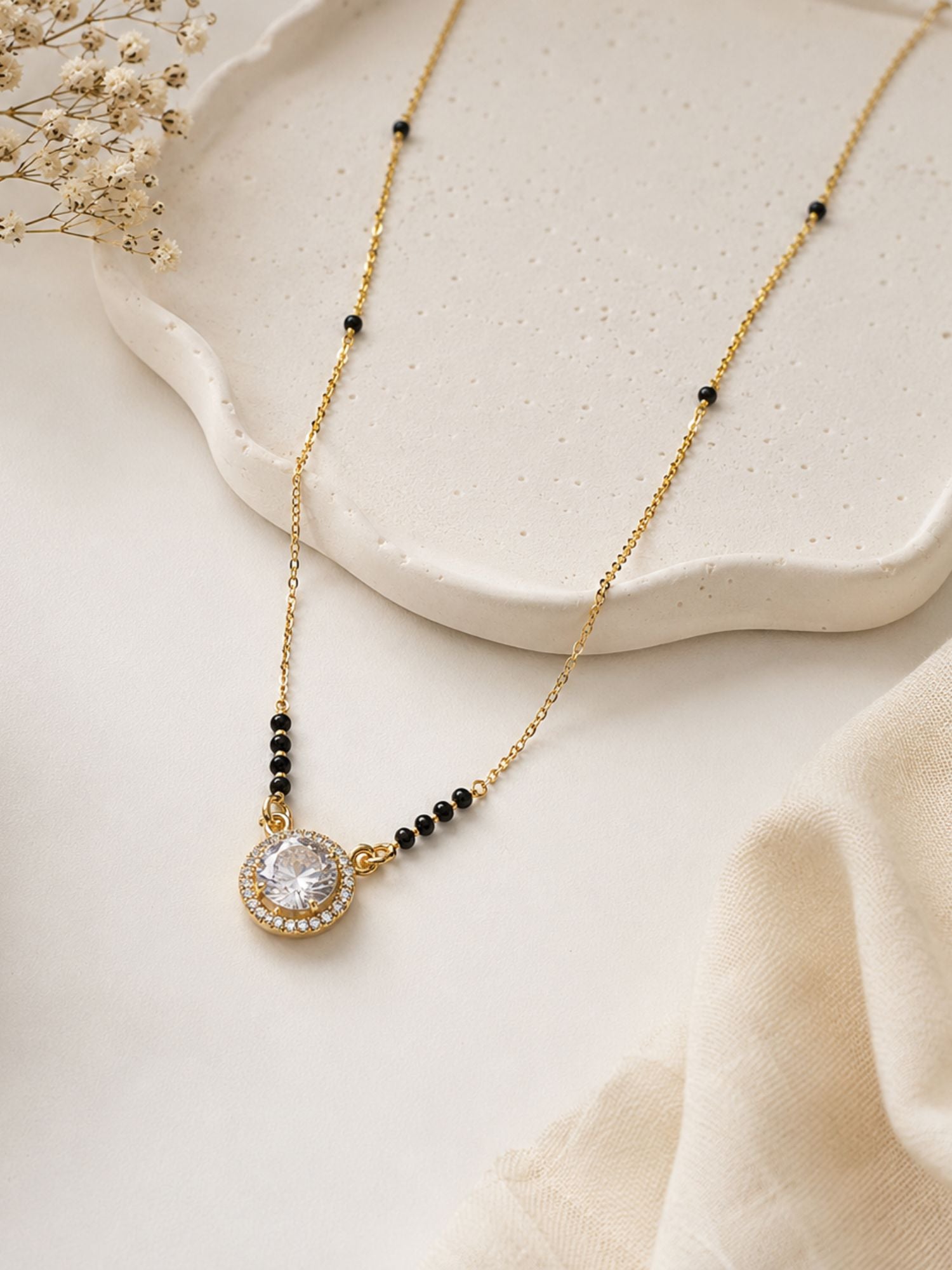 Gold Plated Round CZ Black Beads Daily Wear Mangalsutra| Abdesigns
