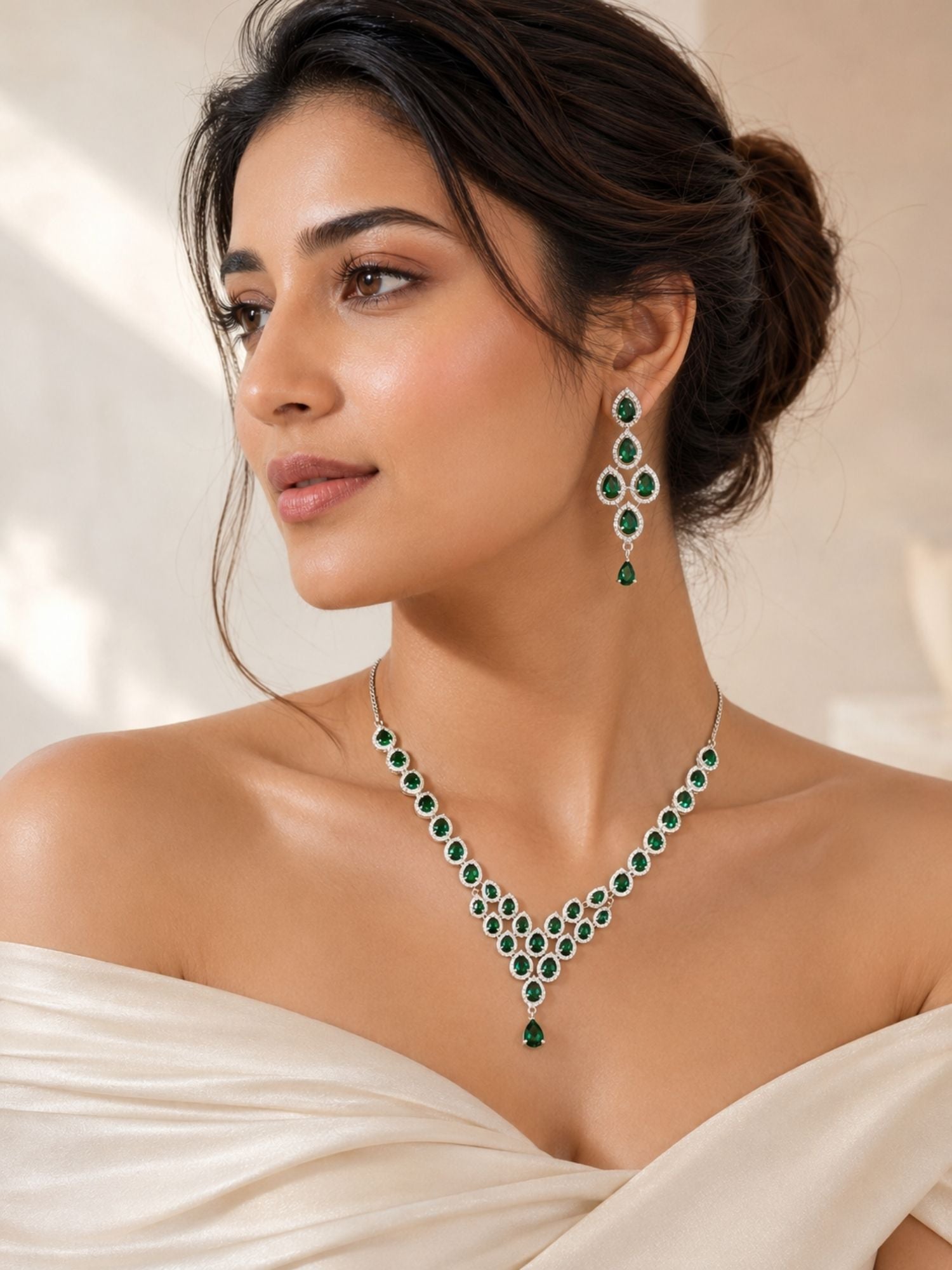 Silver Tone Cz Ruby Necklace Set Elegant Glam | Abdesigns