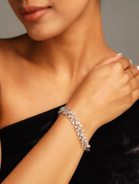Thumbnail for Statement Silver Plated Cz Solitaire Hand Bracelet