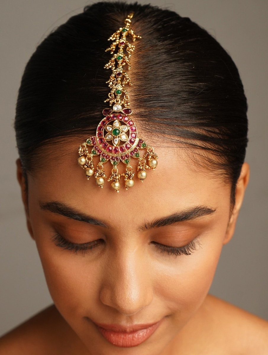 Traditional Matt Gold Plated Temple Maangtikka