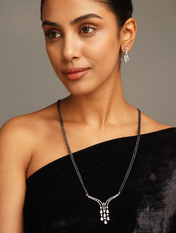 Dramatic Long Gold Plated American Diamond Mangalsutra