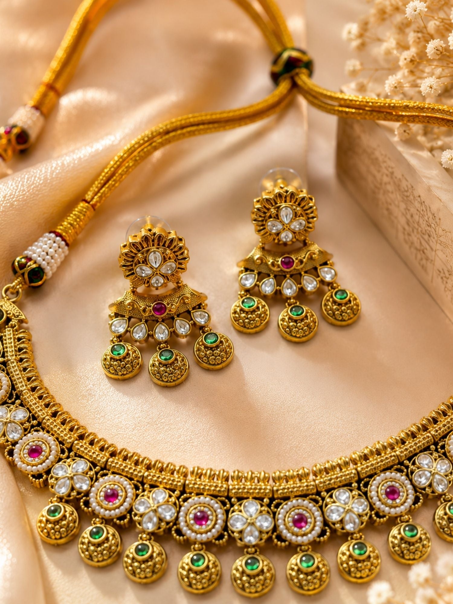 Floral Choker Necklace Set in Gold Plating – Bridal | Abdesigns