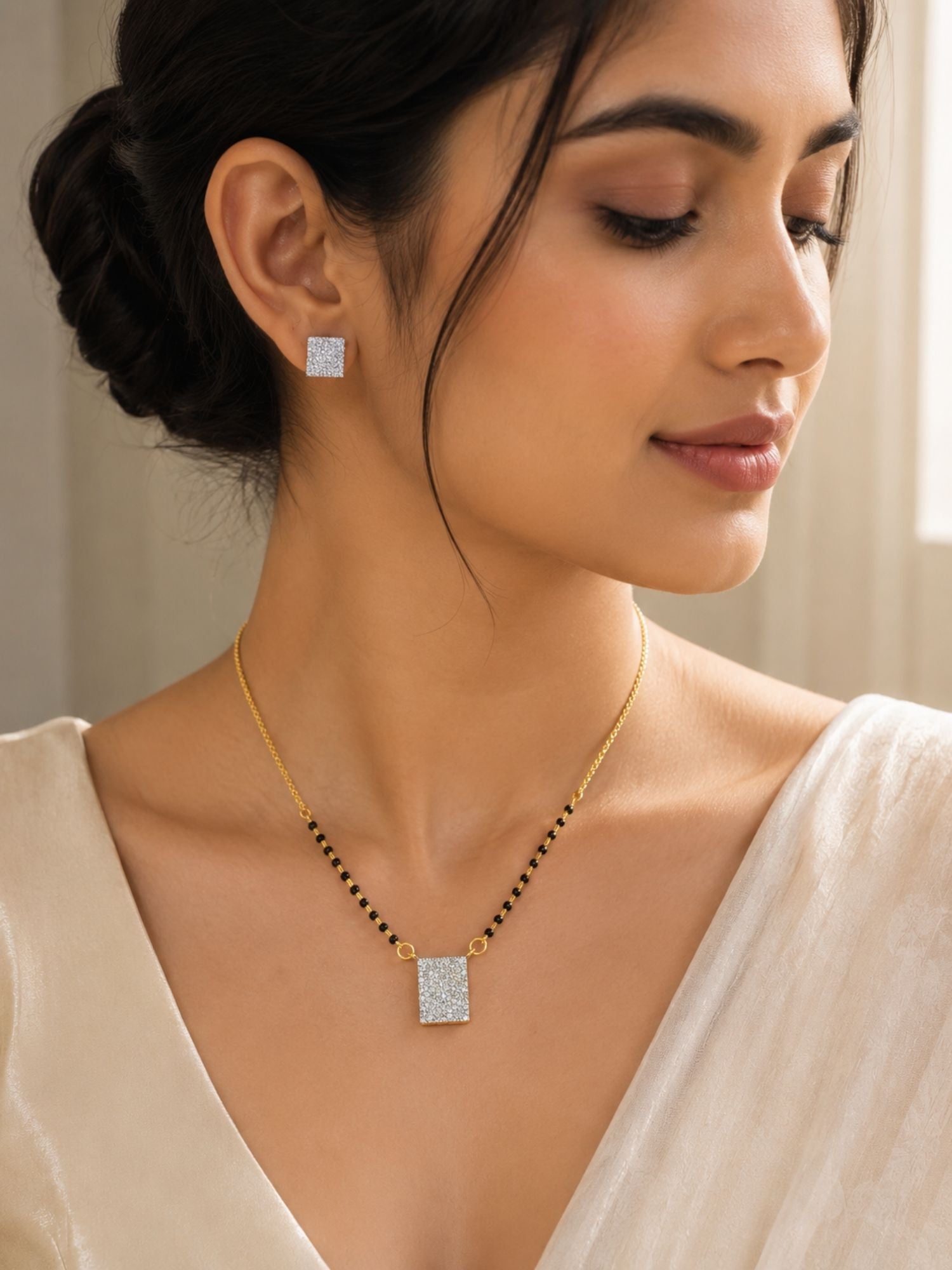 Square Mangalsutra Set in Gold Plating – Party Wear | Abdesigns