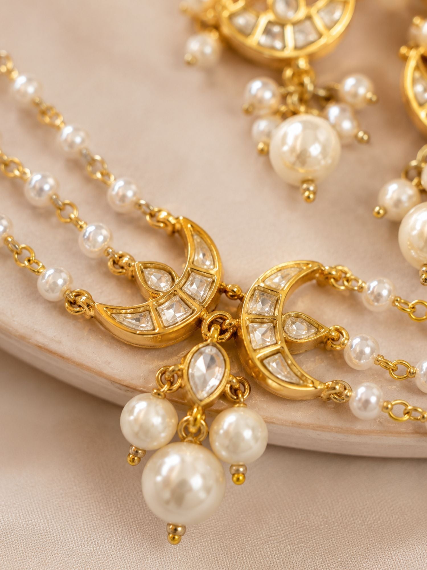 Abdesigns Pearl Layered Chand Necklace Set with Earrings