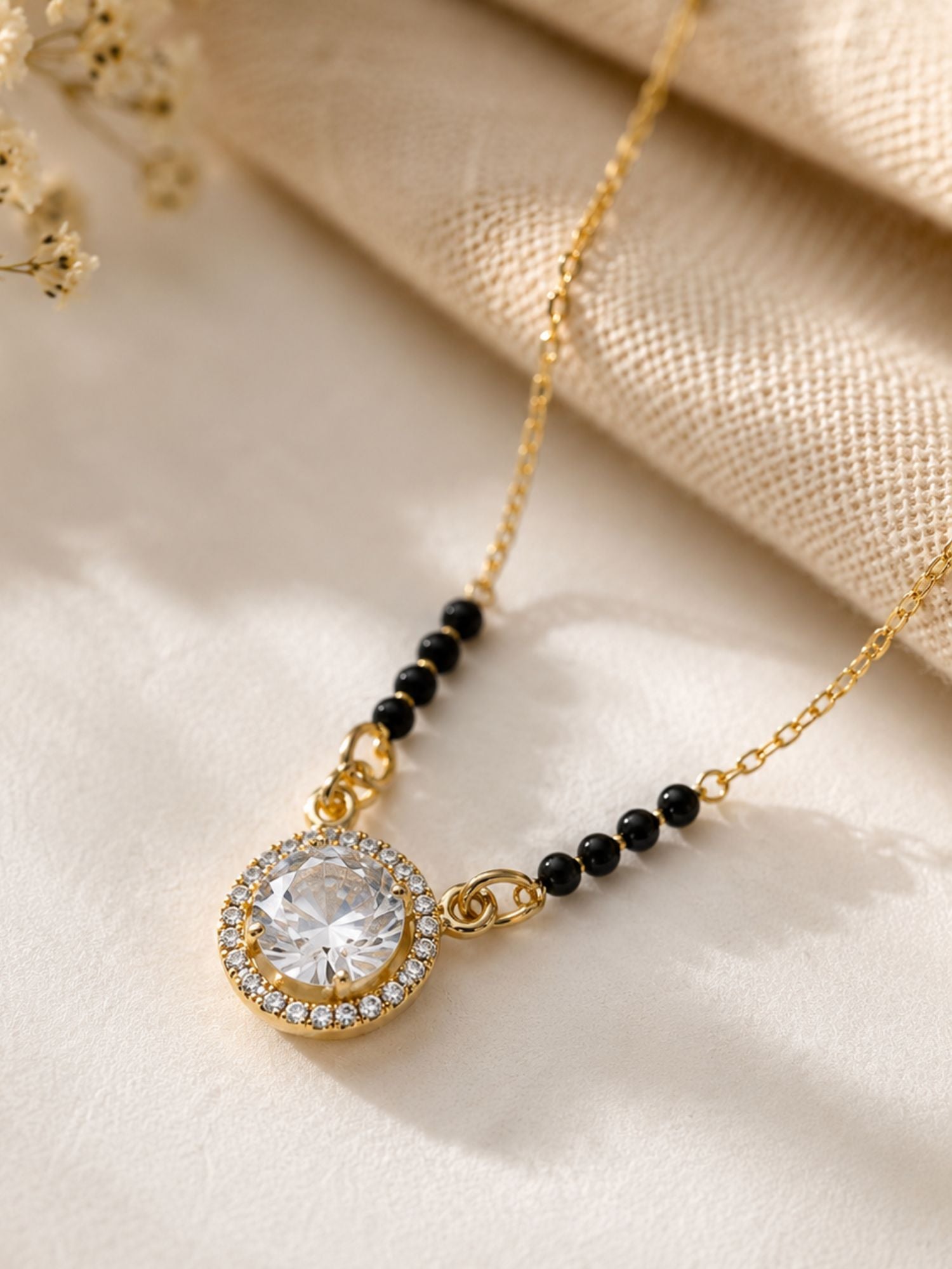 Gold Plated Round CZ Black Beads Daily Wear Mangalsutra| Abdesigns