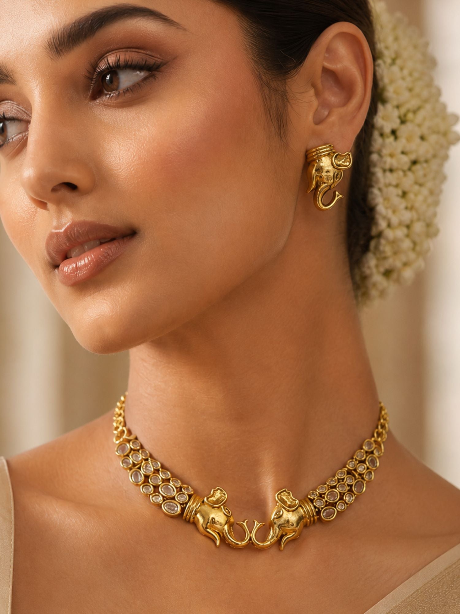 Gold Plating Elephant Necklace Set | Abdesigns