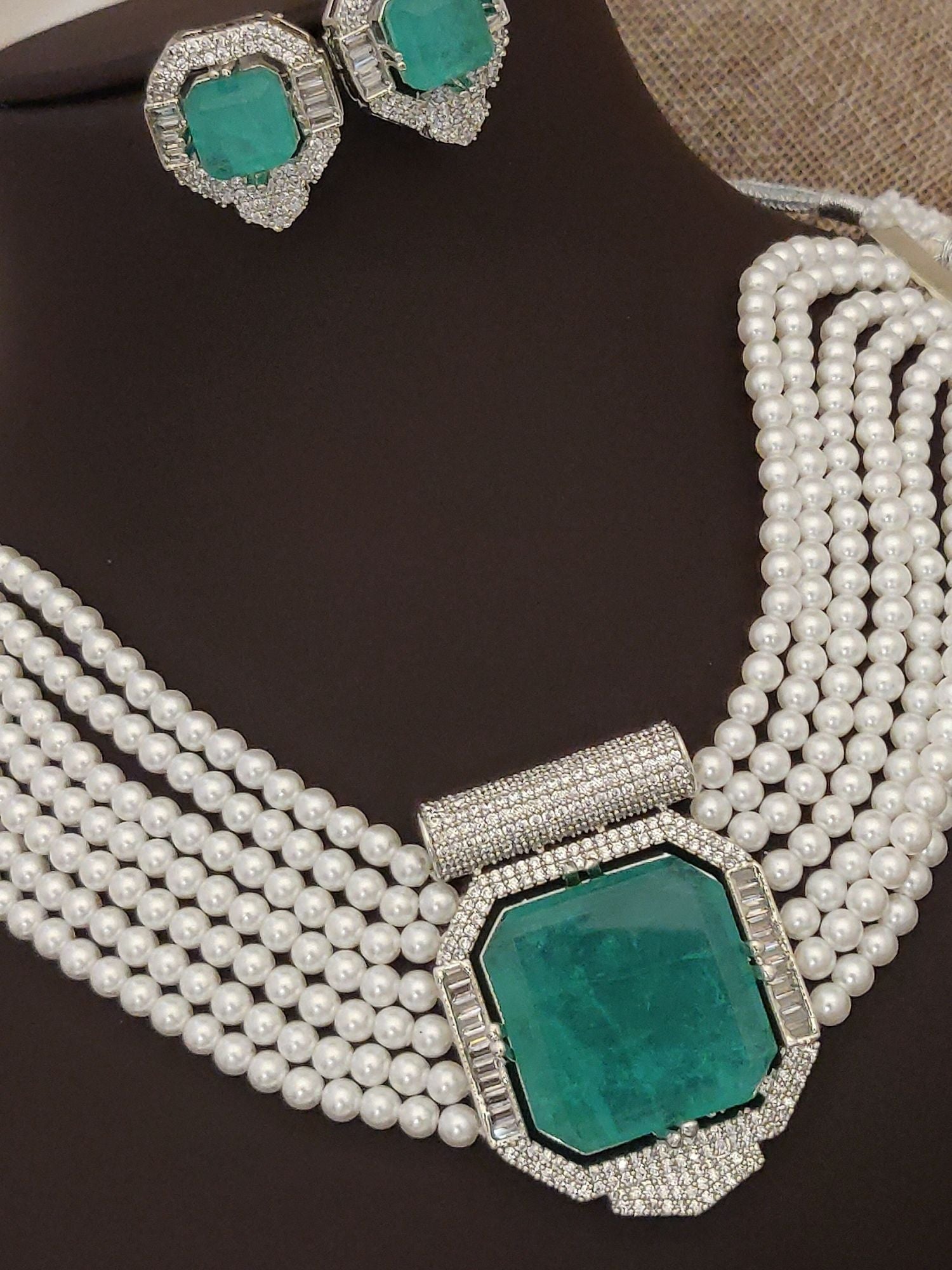 Abdesigns Silver Plated Pearl Choker Necklace Set