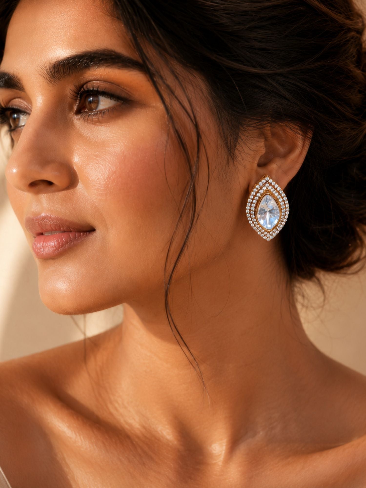 Marquise Matt Gold Glass Kundan Polki Studs - jewellery by Abdesigns Jewellery