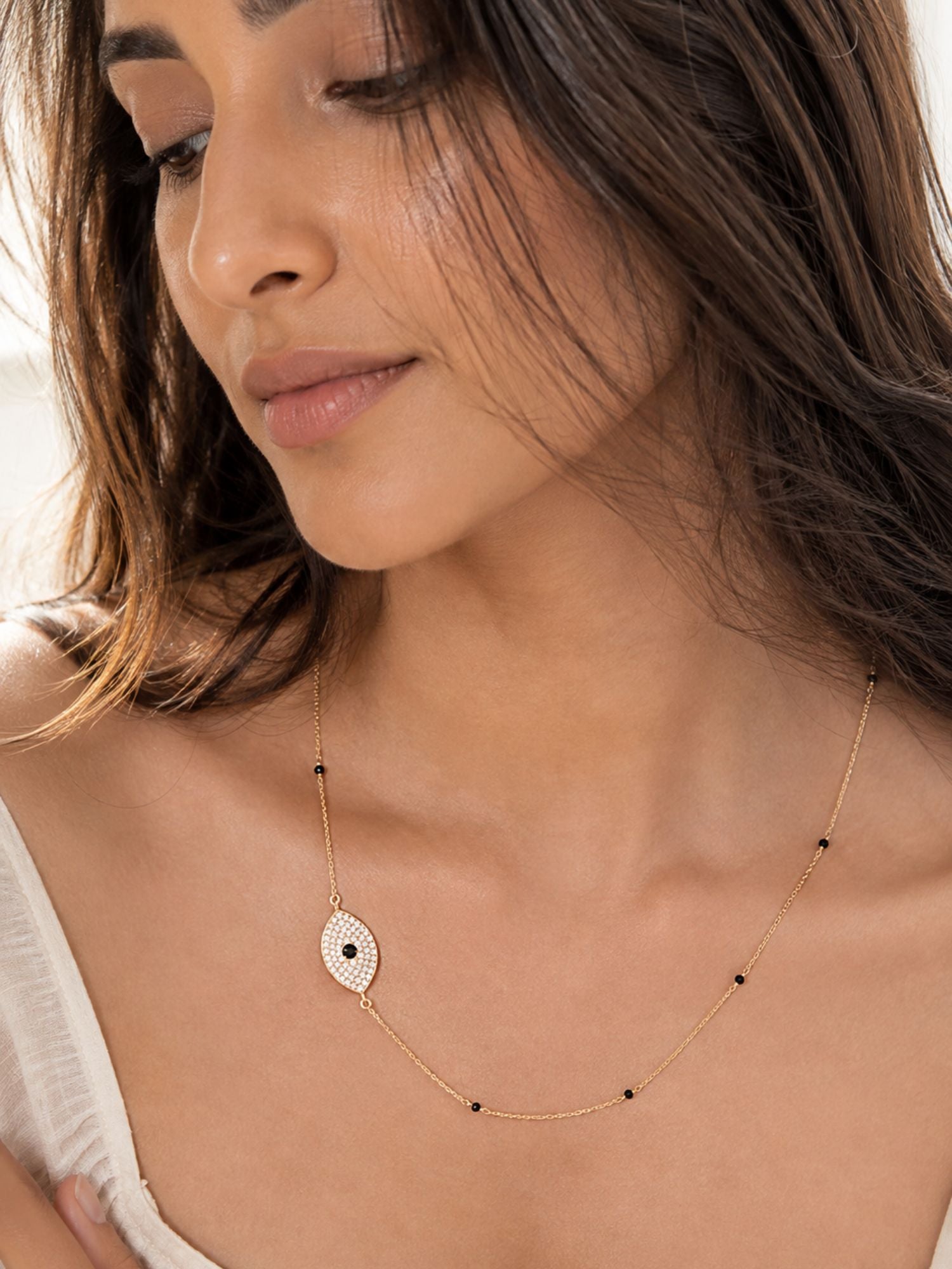 Silver Plated Evil Eye Mangalsutra for Women with Black Beads