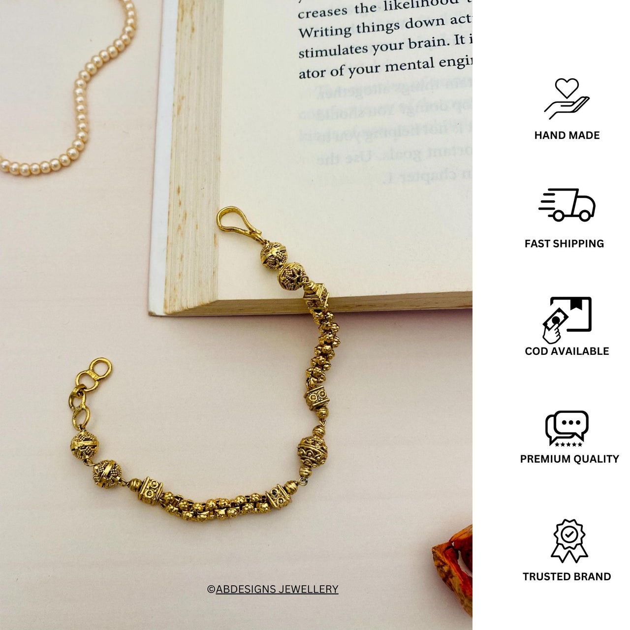 Finely-crafted Matt Gold Polish Hand Bracelet - Abdesignsjewellery