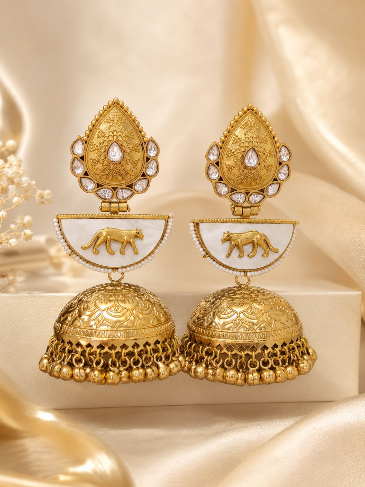 Abdesigns Long Gold Plated Jhumka Earring with Elegance