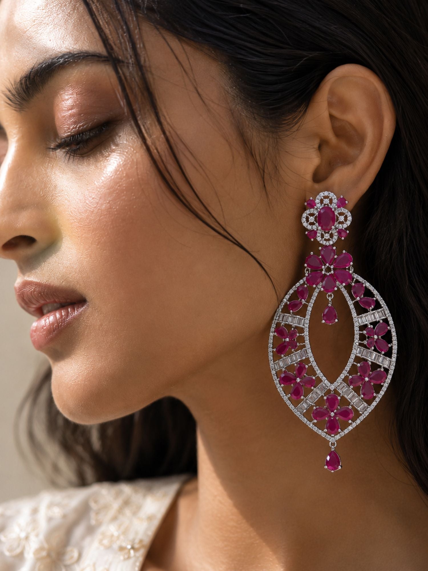 Crystal Floral Statement Earrings | Abdesigns