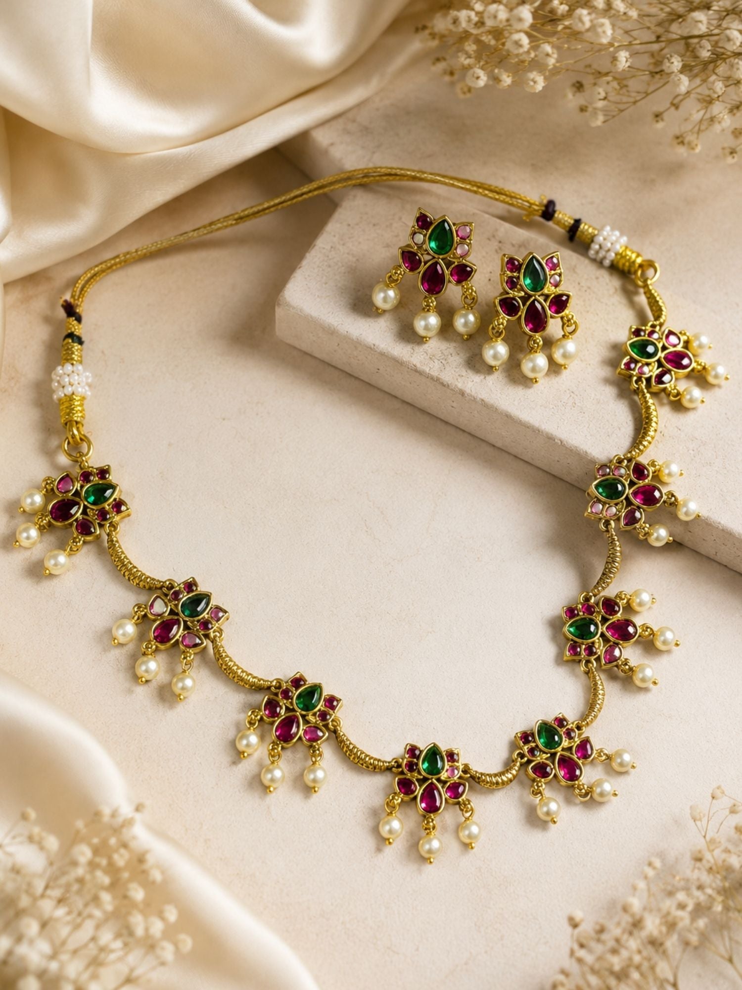 Lotus Temple Kemp Necklace Set in Gold Plating – Festive | Abdesigns