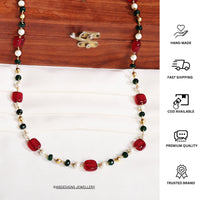 Thumbnail for Golden Red Beads Pearls Stones Jaipuri Mala - Abdesignsjewellery