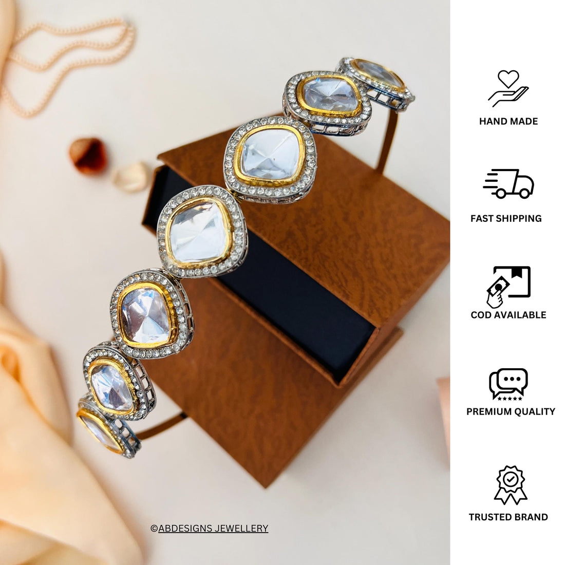 Elegant Gold Plated Polki Mathapatti Sheesh Phool Hairband - Abdesignsjewellery