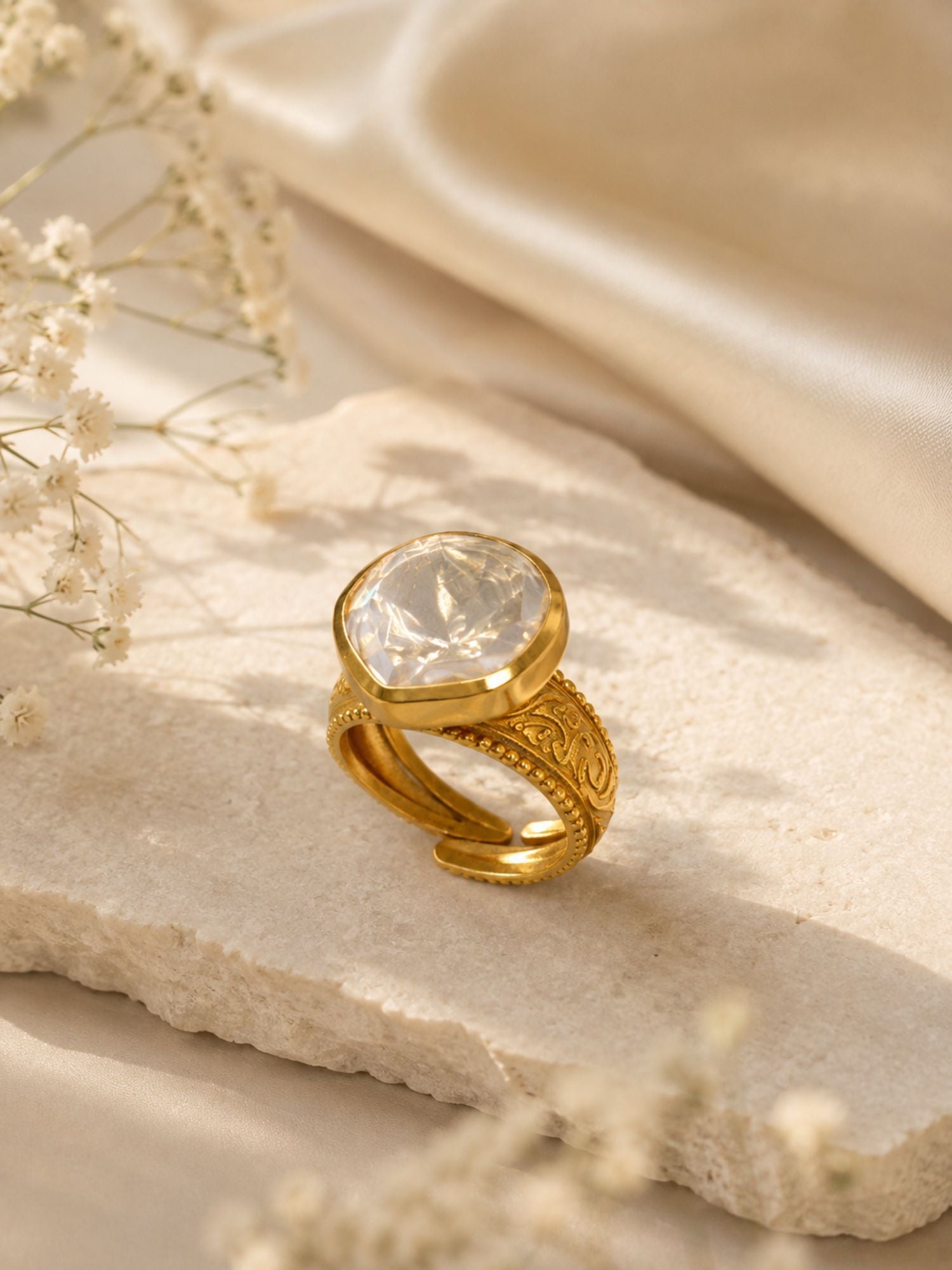 Designer Gold Finish Uncut Polki Stone Ring