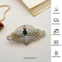 Thumbnail for Gold Plated American Diamond Meenakari Peacock Hair Clip