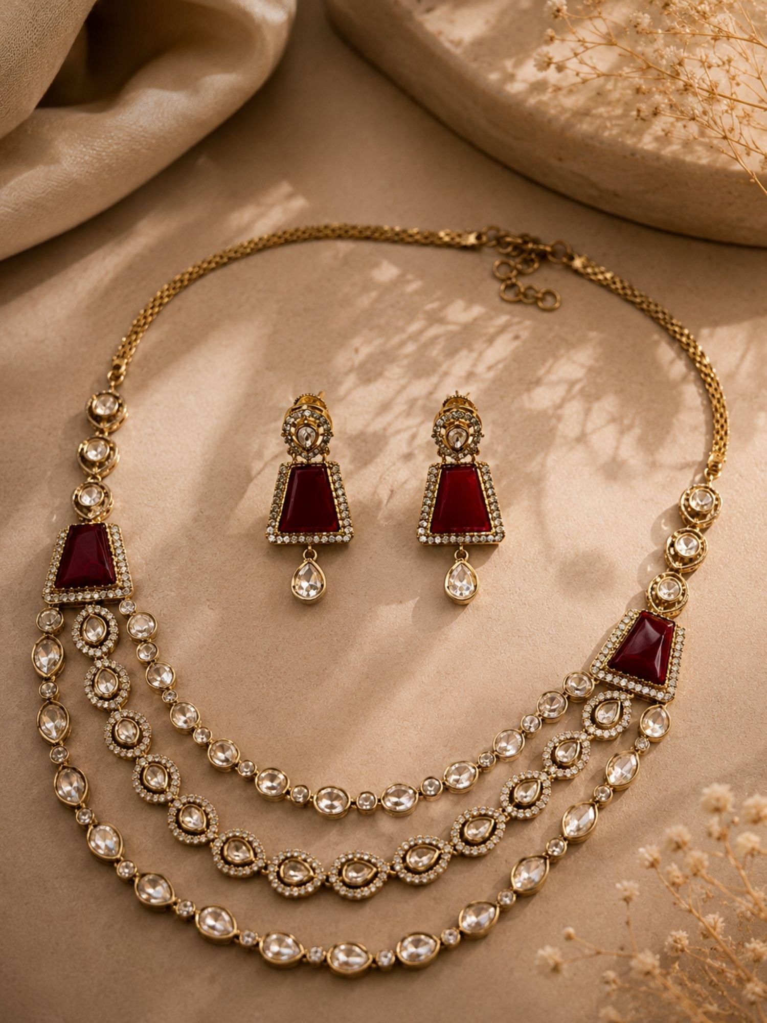 Ruby Kundan Layered Necklace Set | Abdesigns