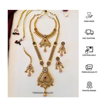 Thumbnail for Elegant Long Antique Gold Bridal Necklace Combo - Abdesignsjewellery
