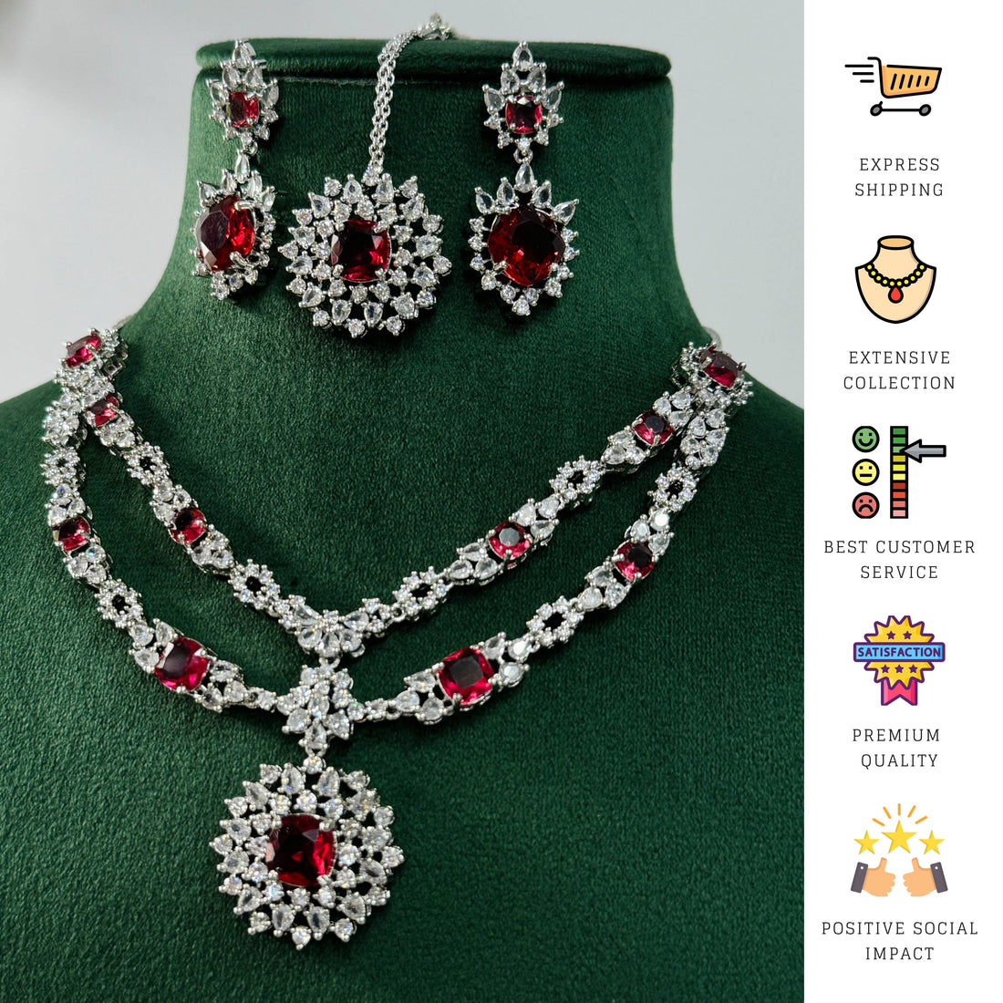 Statement Silver Plated American Diamond Necklace