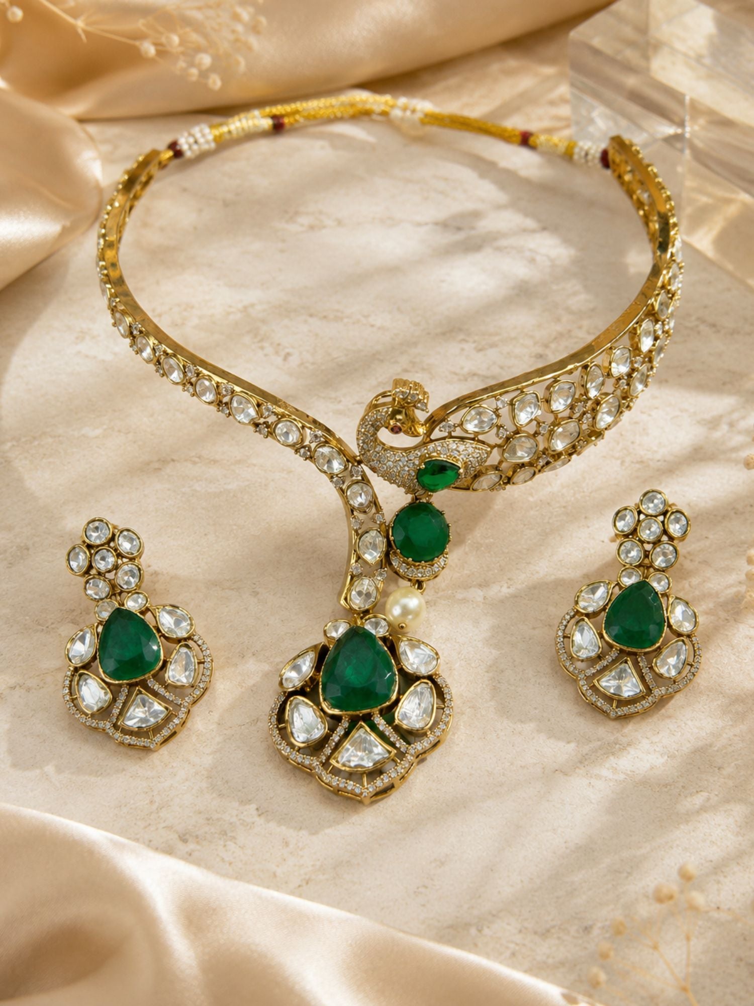 Peacock Kundan Necklace Set Gold Plated | Abdesigns
