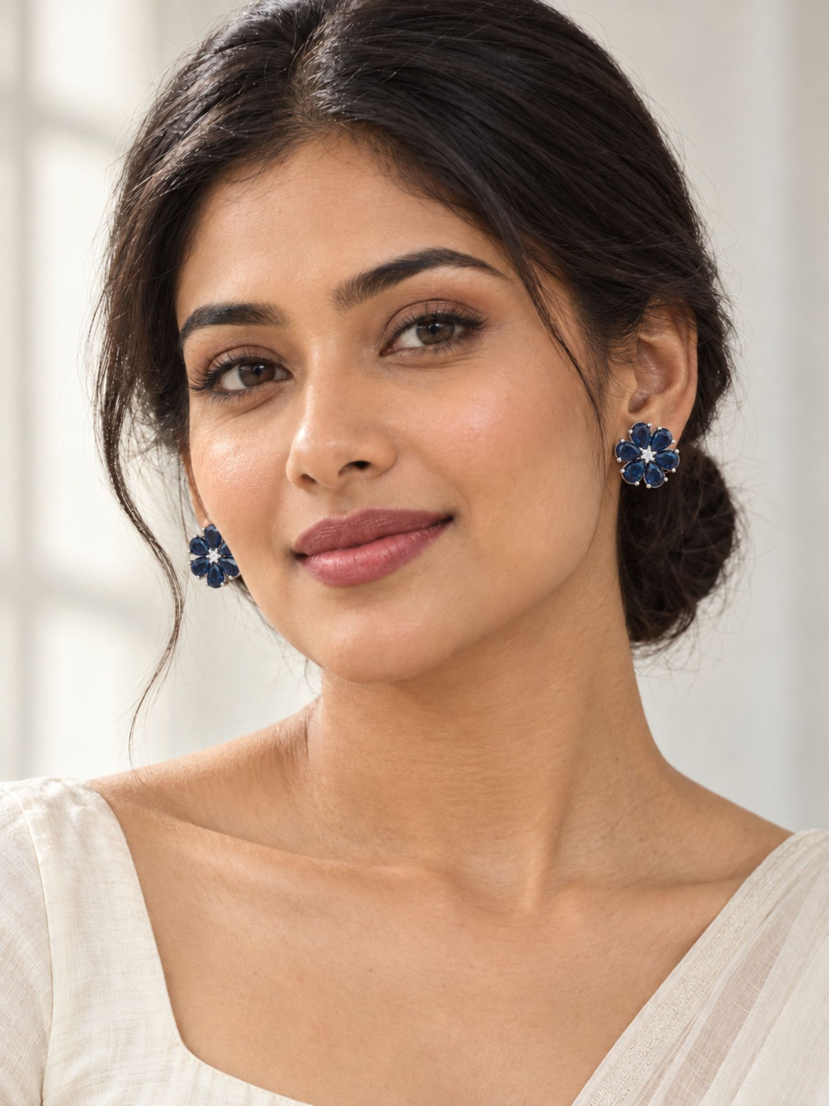 Set of 5 Multicolor AD Floral Stud Earrings | Abdesigns Jewellery
