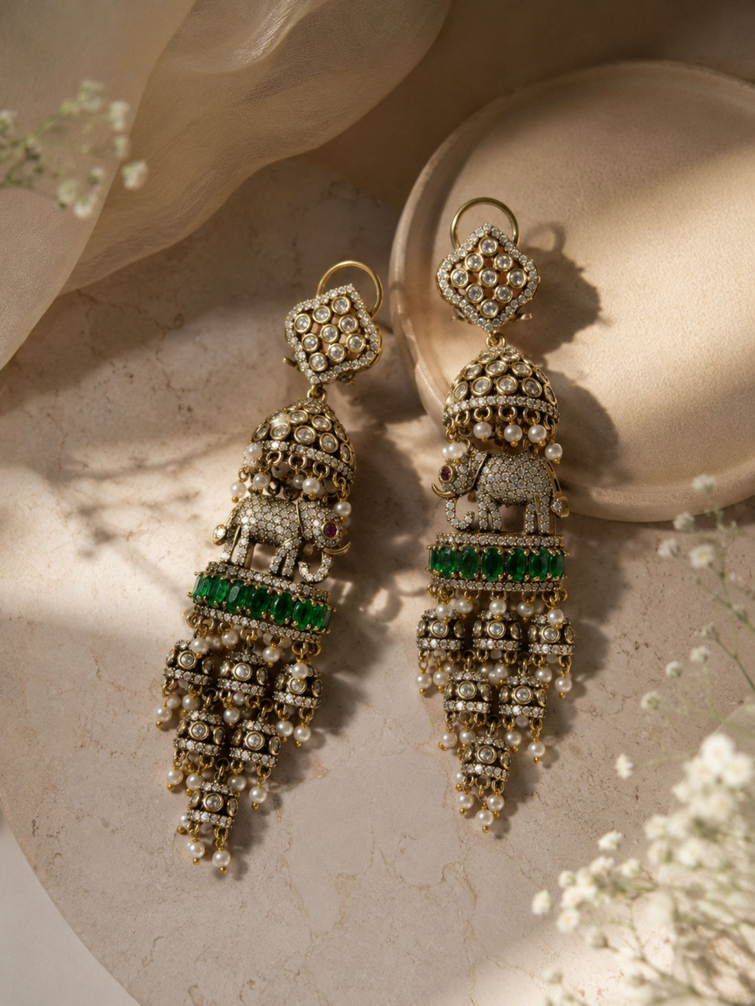 Elephant Pearl Green Jhumka Earrings | Abdesigns
