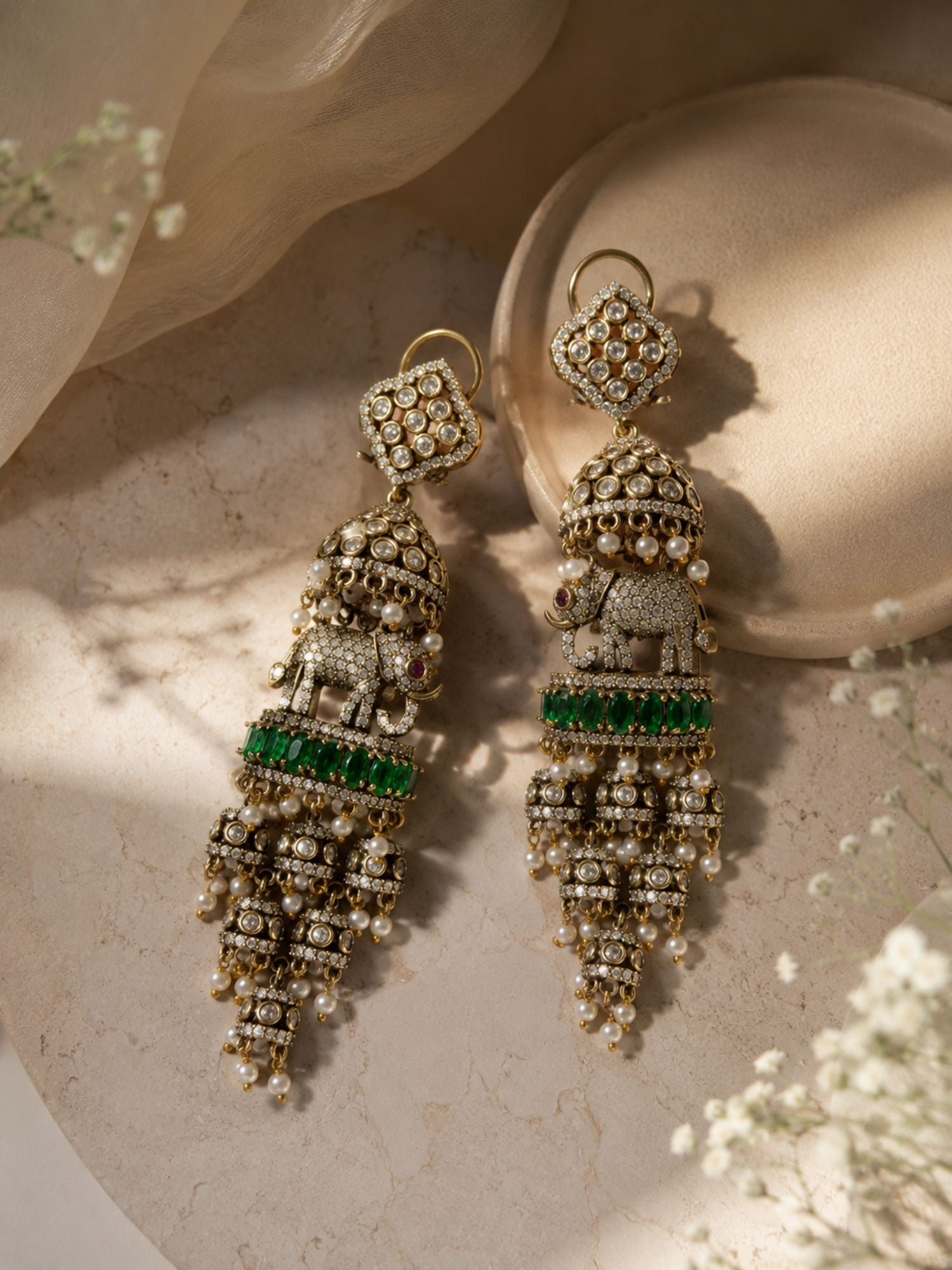 Elephant Pearl Green Jhumka Earrings | Abdesigns