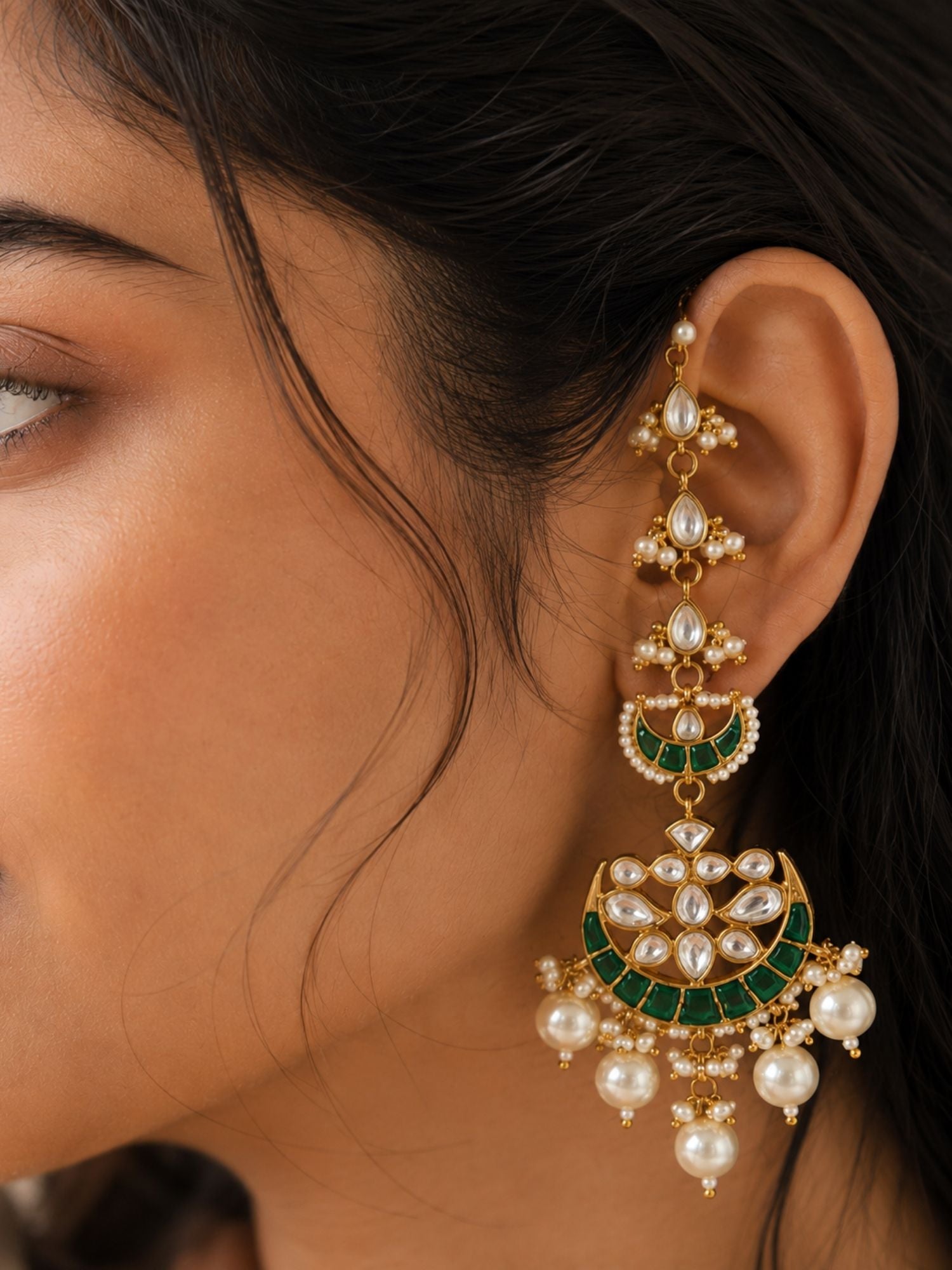 Kundan Ear Chain Earrings in Gold Plating – Festive | Abdesigns