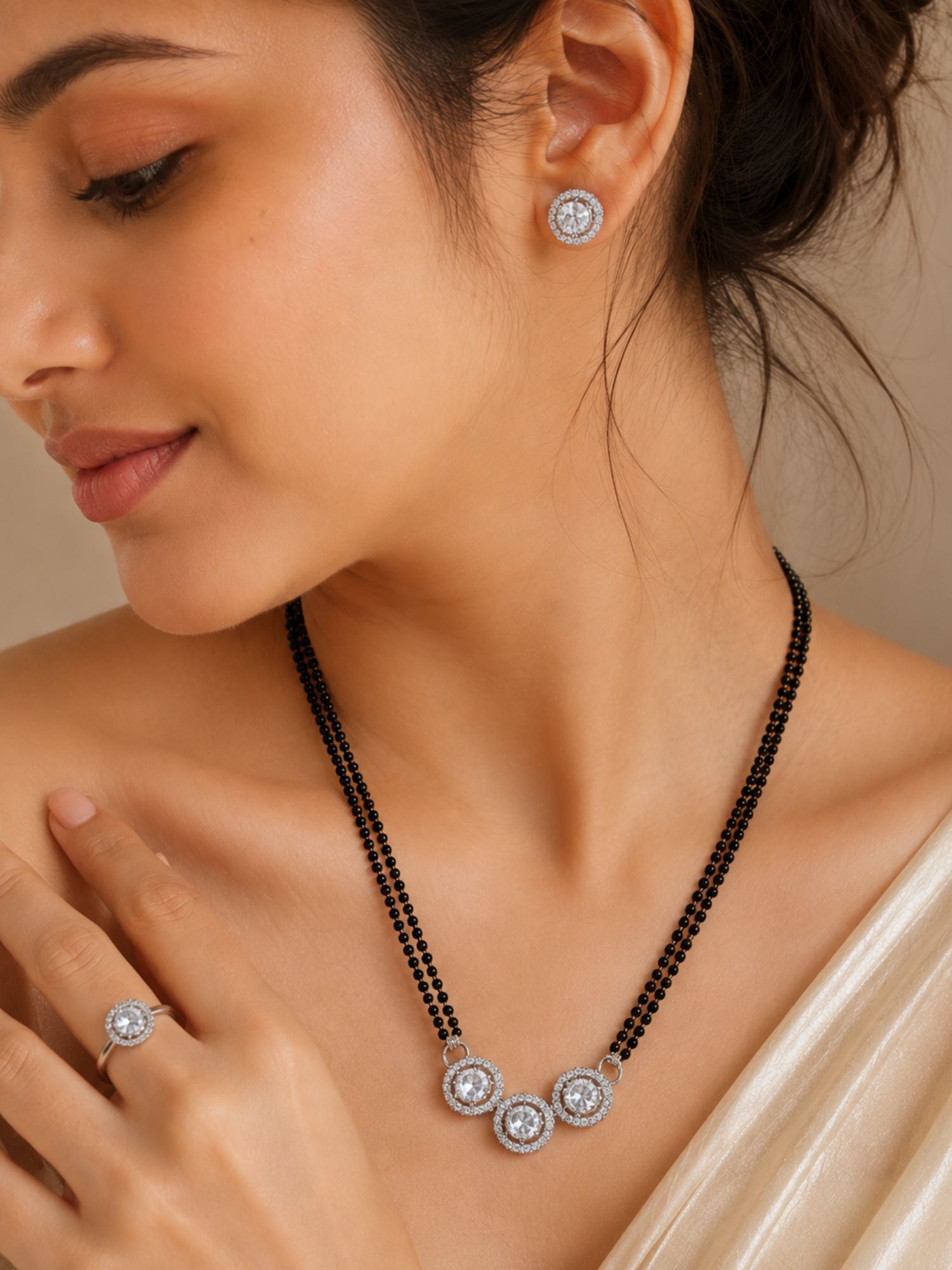 Alluring Silver Plated American Diamond Mangalsutra Combo