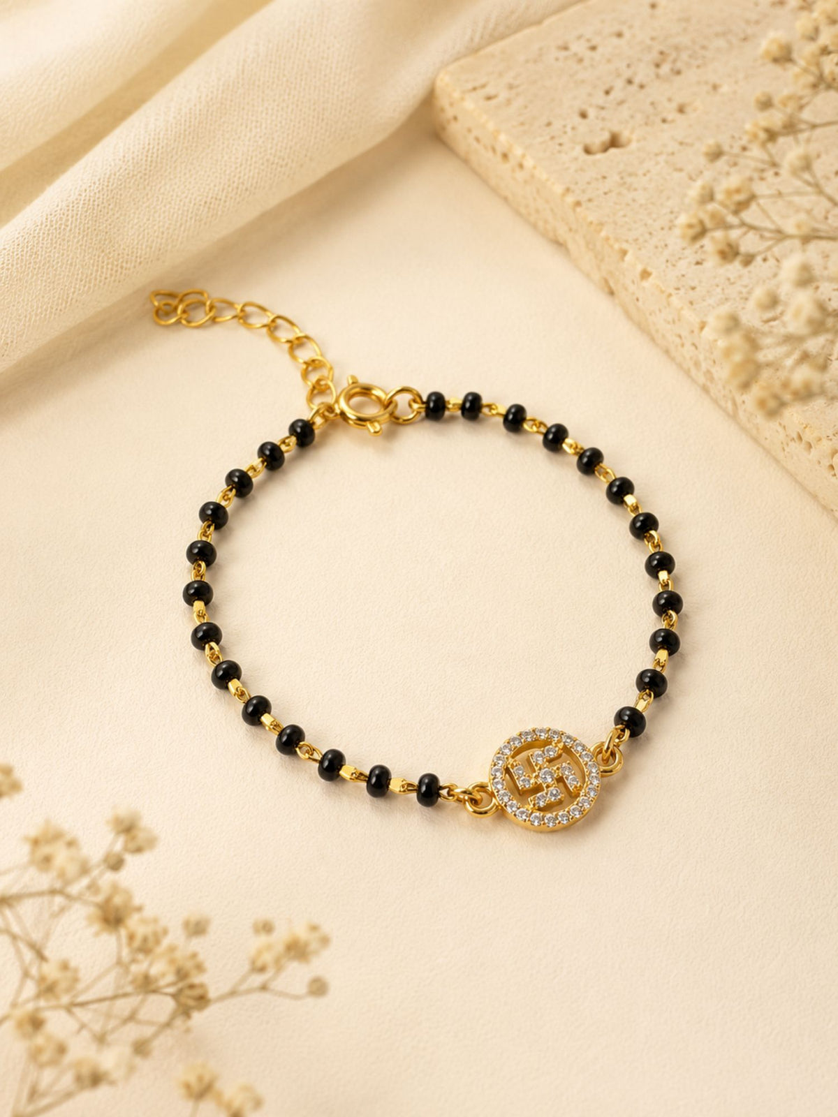 925 Sterling Silver Gold Plated Swastik Baby Nazariya Bracelet with CZ