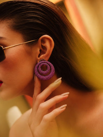 Victorian Pink Ruby Studded Circle Party Earrings | Abdesigns
