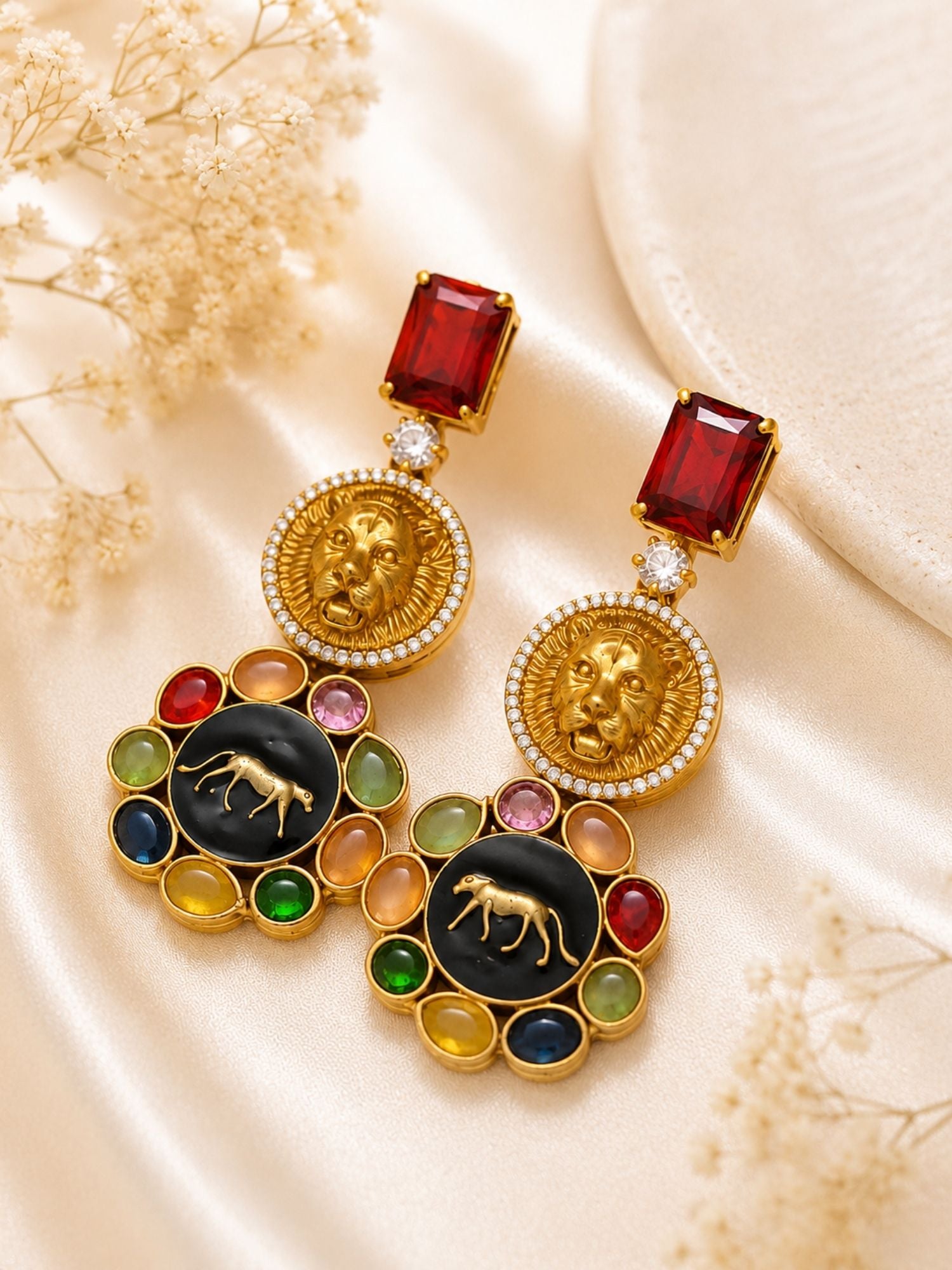 Statement Lion Tiger CZ Drop Earrings in Gold Plating | Abdesigns
