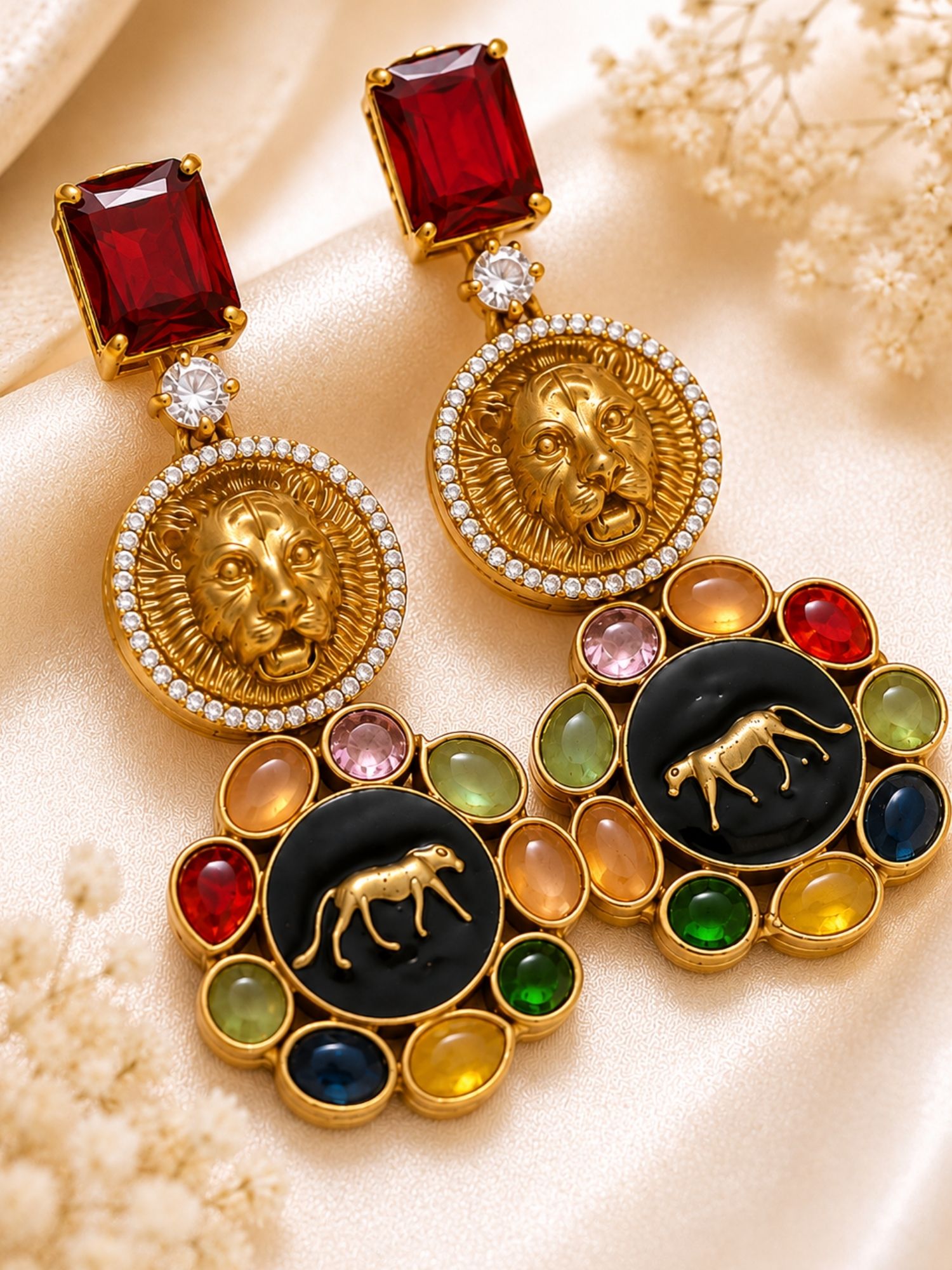 Statement Lion Tiger CZ Drop Earrings in Gold Plating | Abdesigns