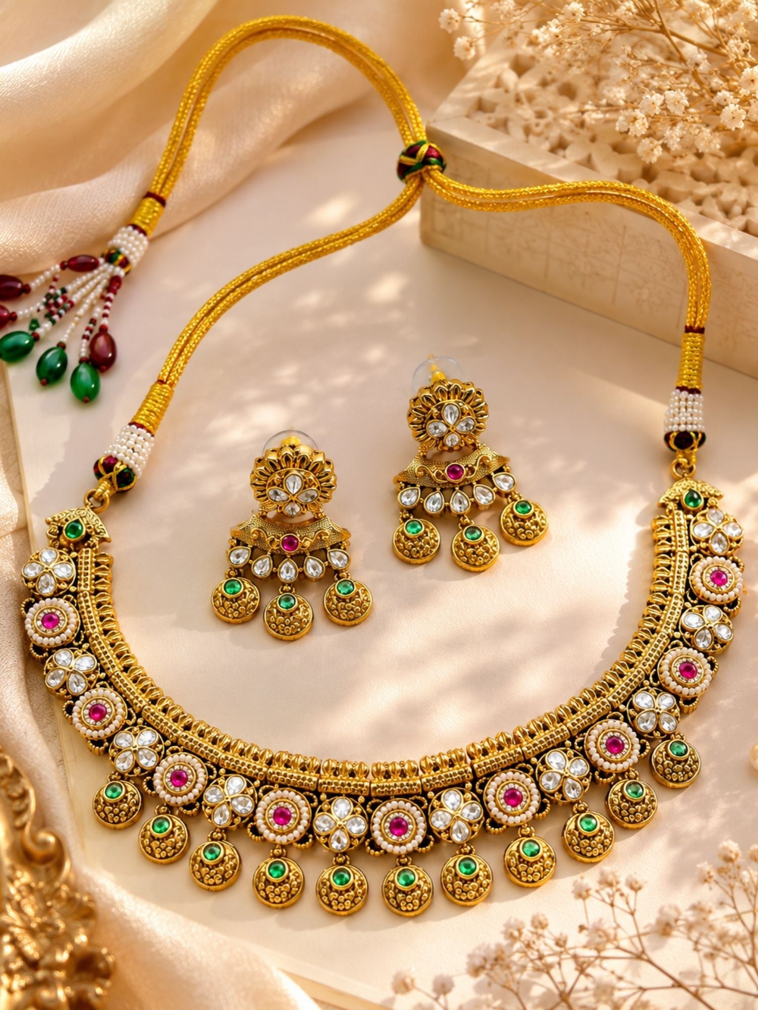 Floral Choker Necklace Set in Gold Plating – Bridal | Abdesigns