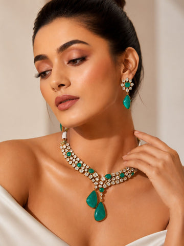 Emerald Green Kundan Necklace Set | Abdesigns