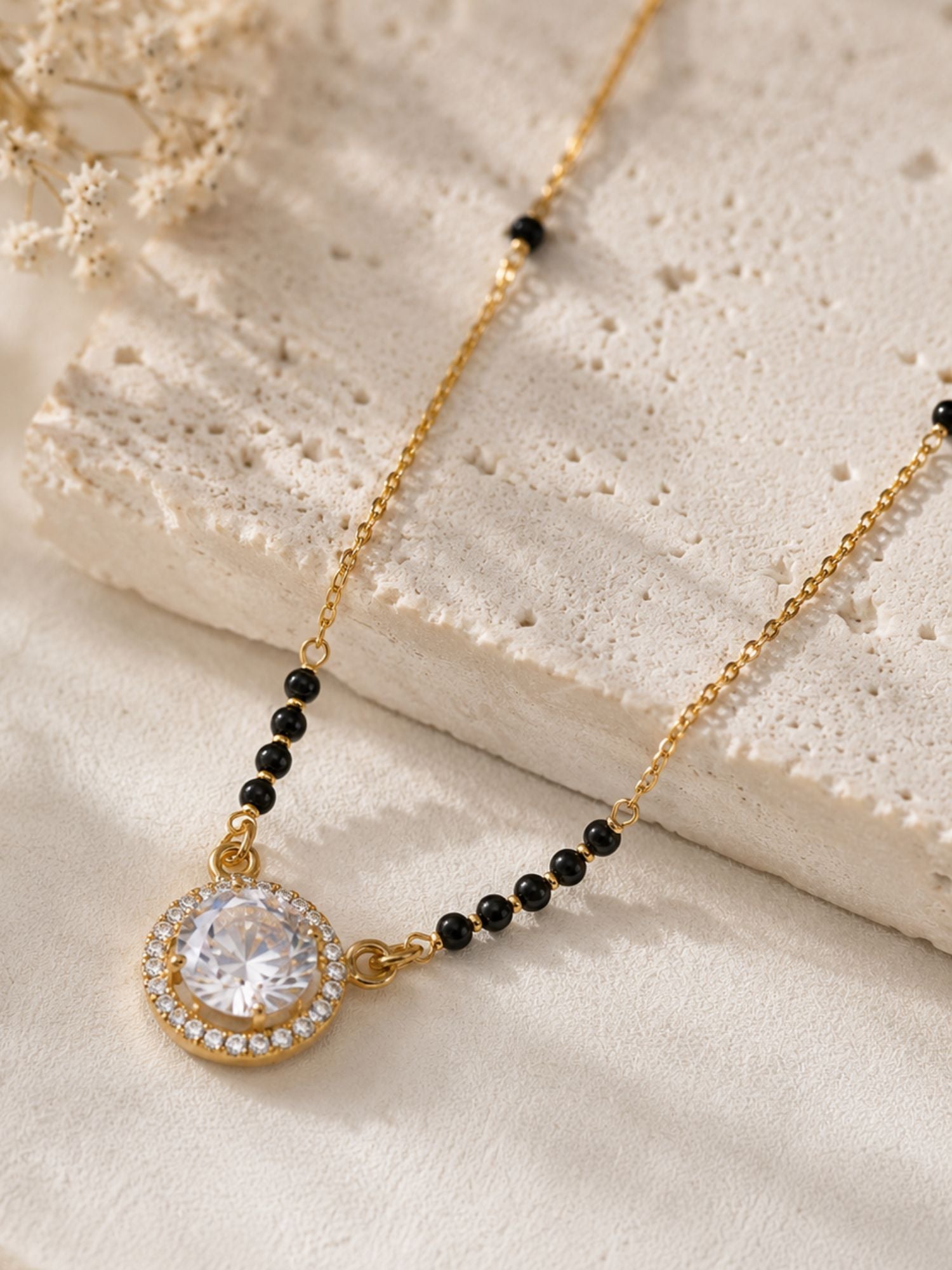 Gold Plated Round CZ Black Beads Daily Wear Mangalsutra| Abdesigns