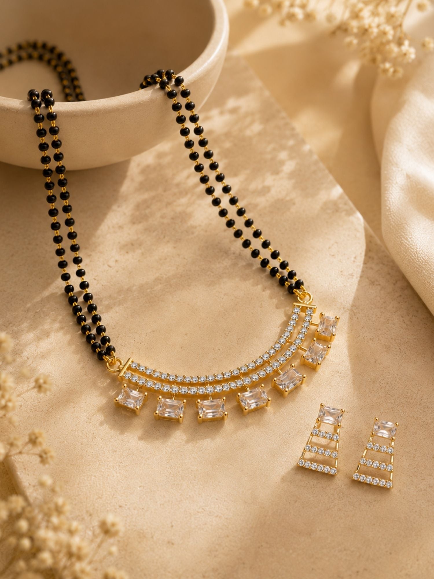 Baguette Mangalsutra Set in Gold Plating Modern | Abdesigns