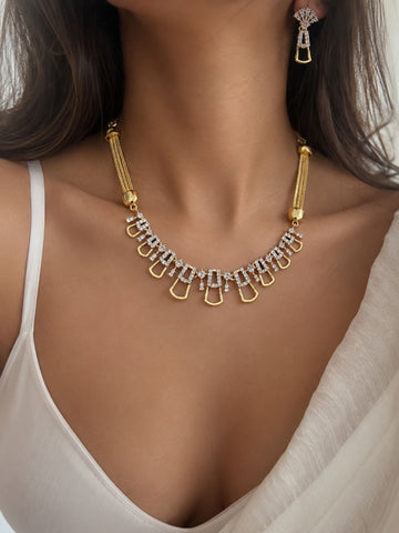 Delicate AD Stone Geometric Drop Necklace Set with Earrings