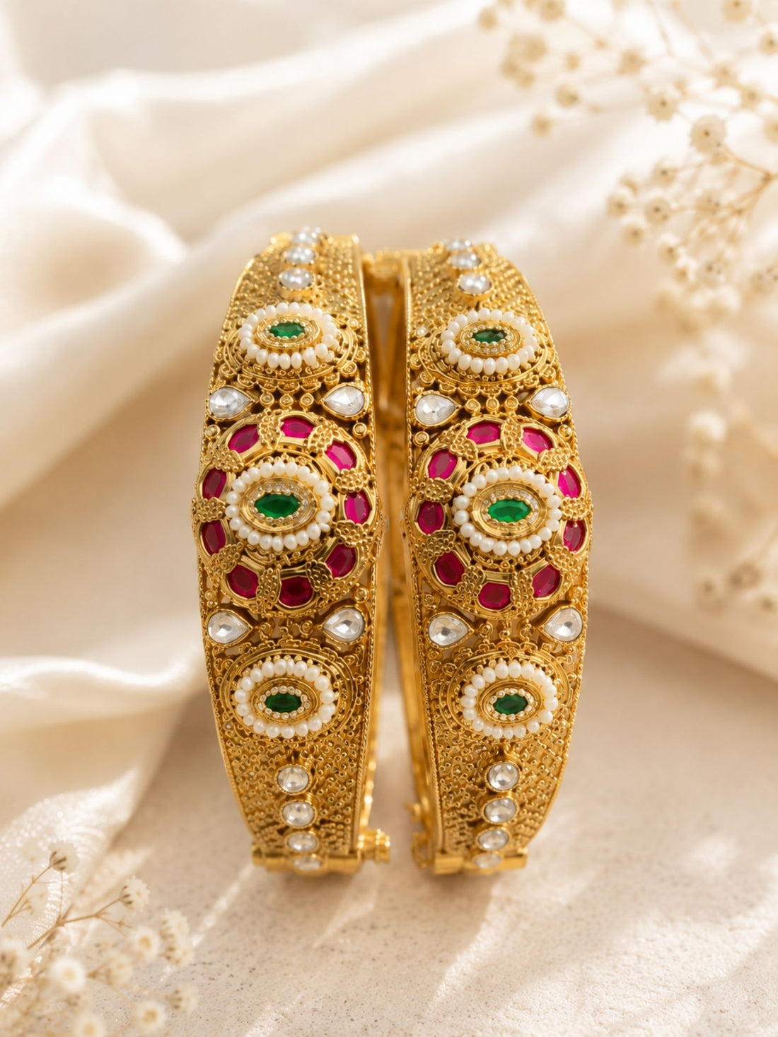 Gold Antique Kundan Kada Bangle Jhumka Bridal | Abdesigns Jewellery