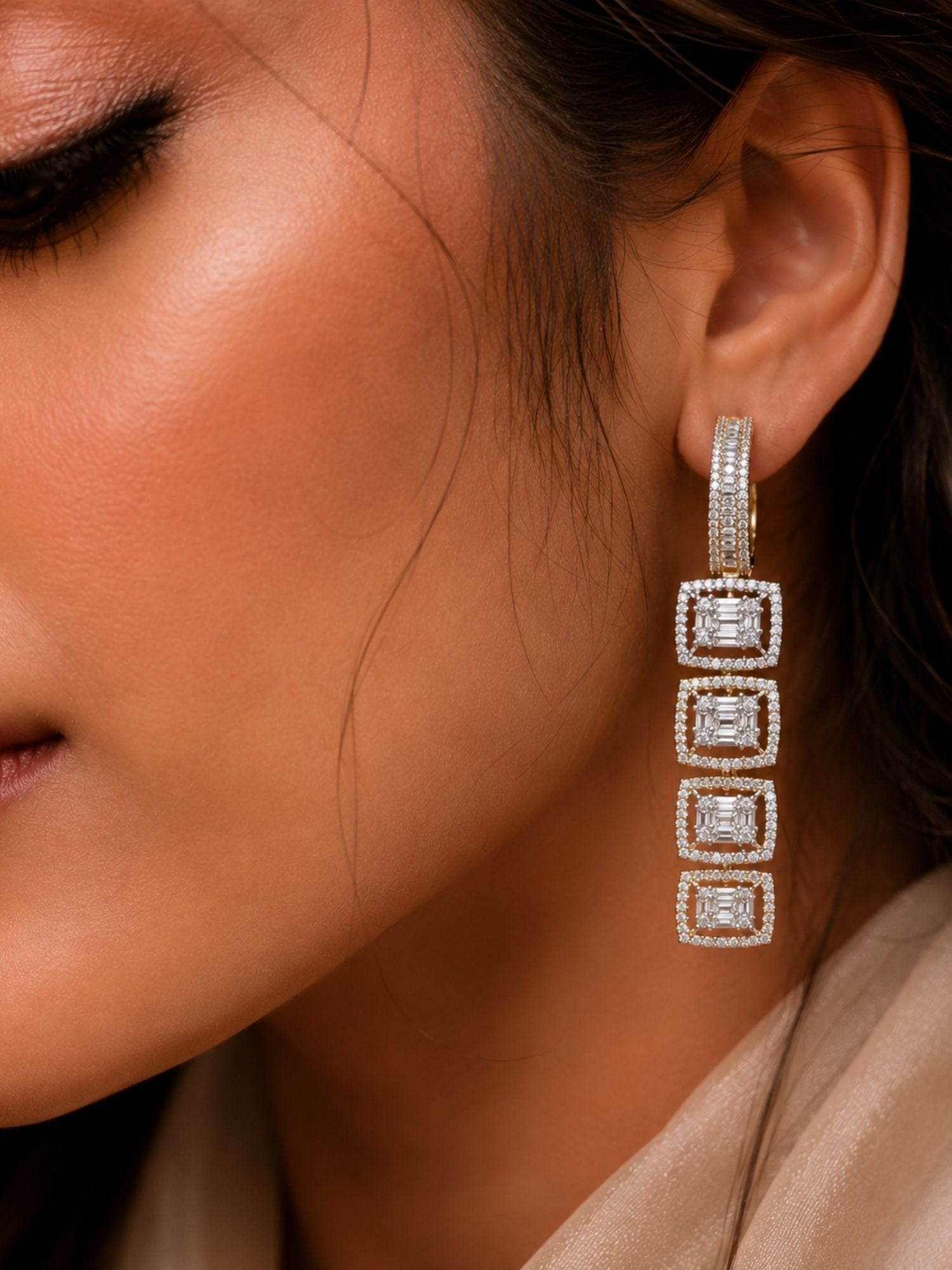 Geometric CZ Drop Earrings in Dual Tone Finish – Party Wear - earrings by Abdesigns Jewellery