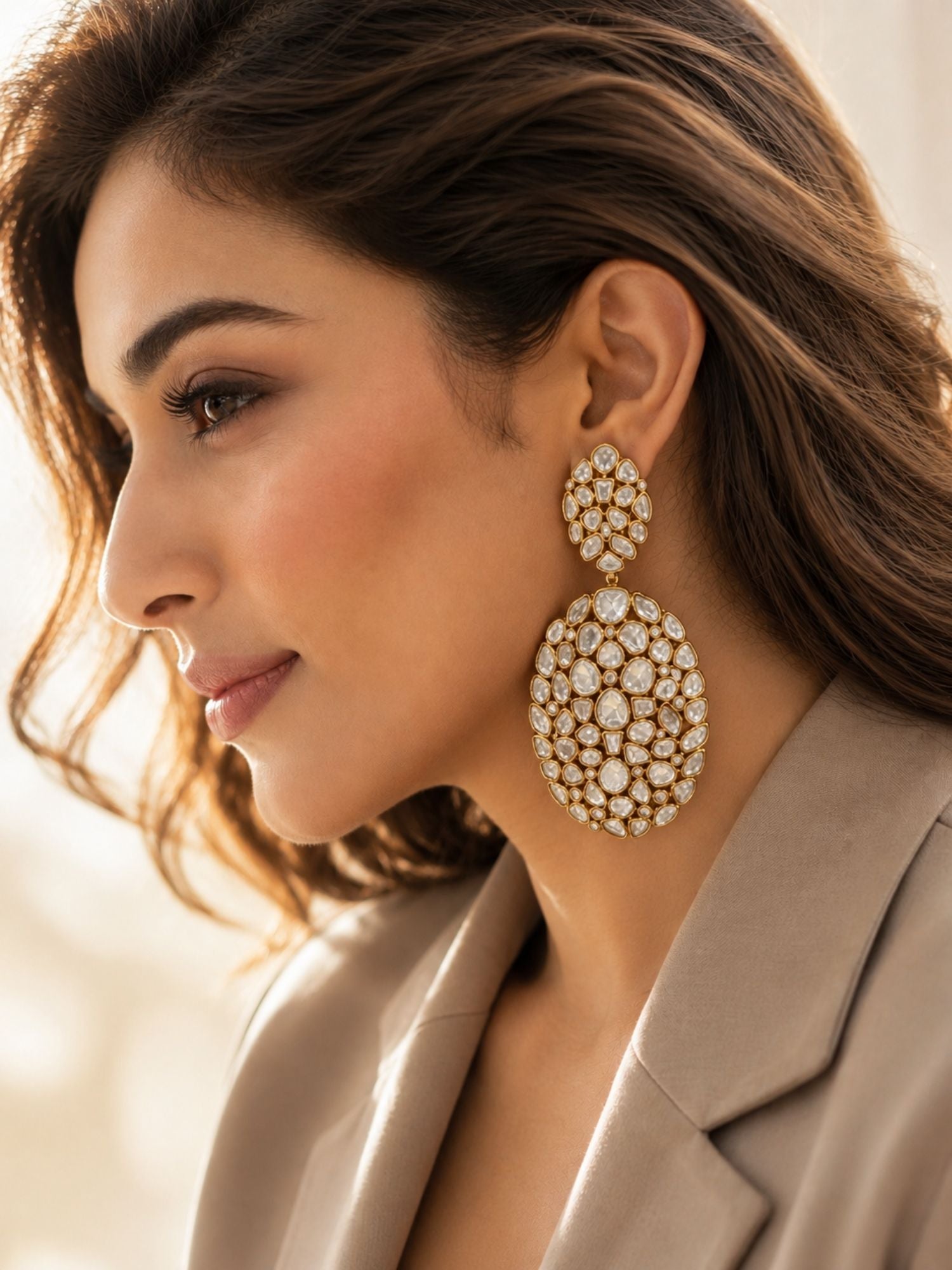 gold uncut polki earrings