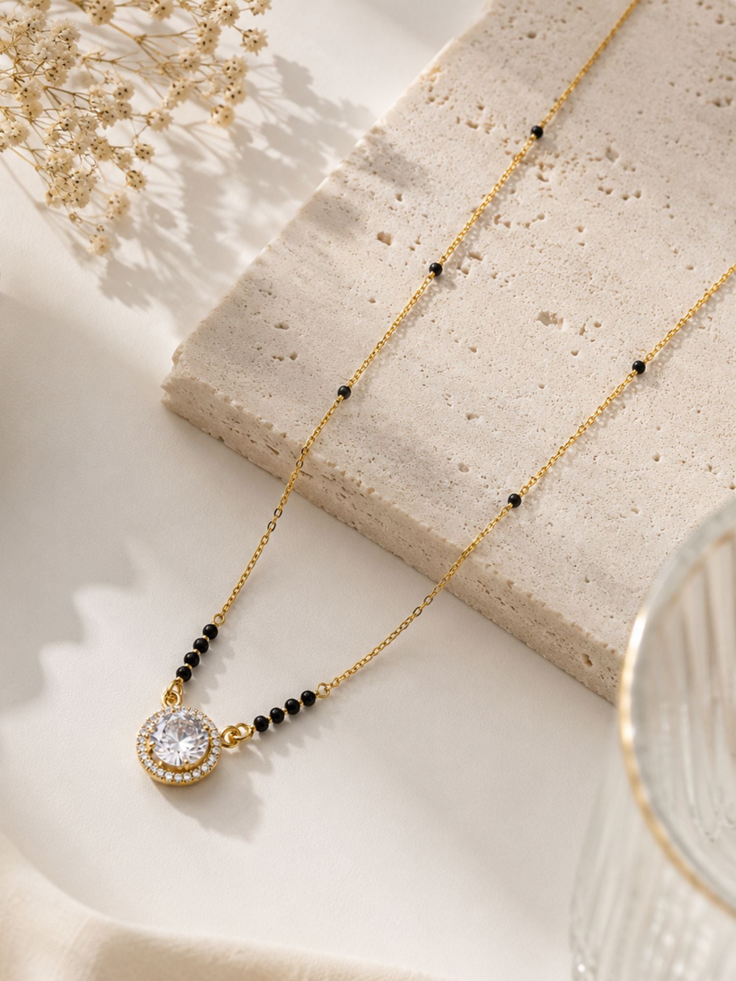 Gold Plated Round CZ Black Beads Daily Wear Mangalsutra| Abdesigns