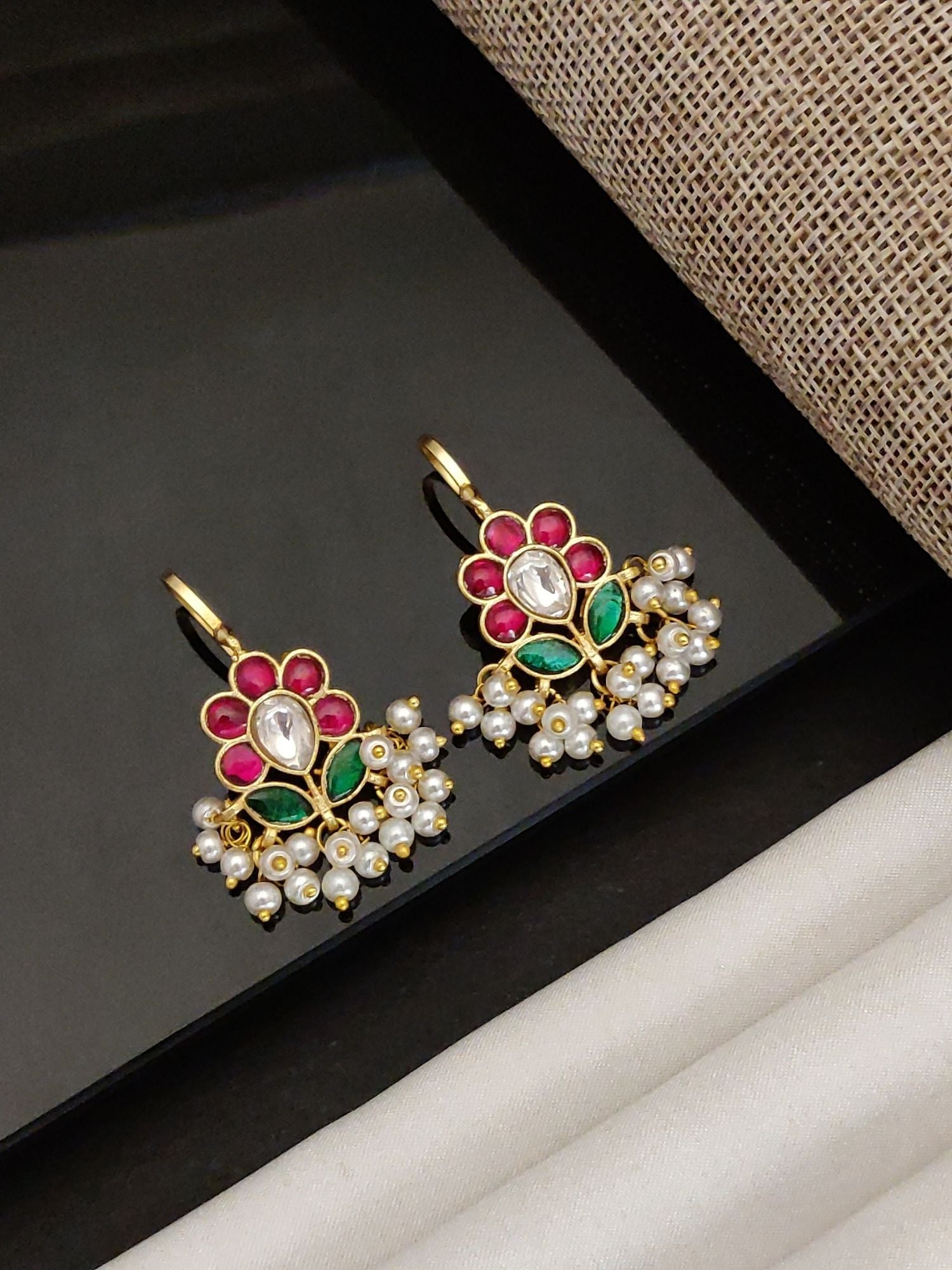Abdesigns Gold Plated Kempstone Studed Bugadi Earring