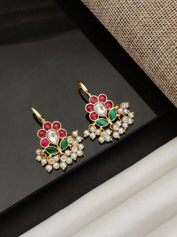 Abdesigns Gold Plated Kempstone Studed Bugadi Earring